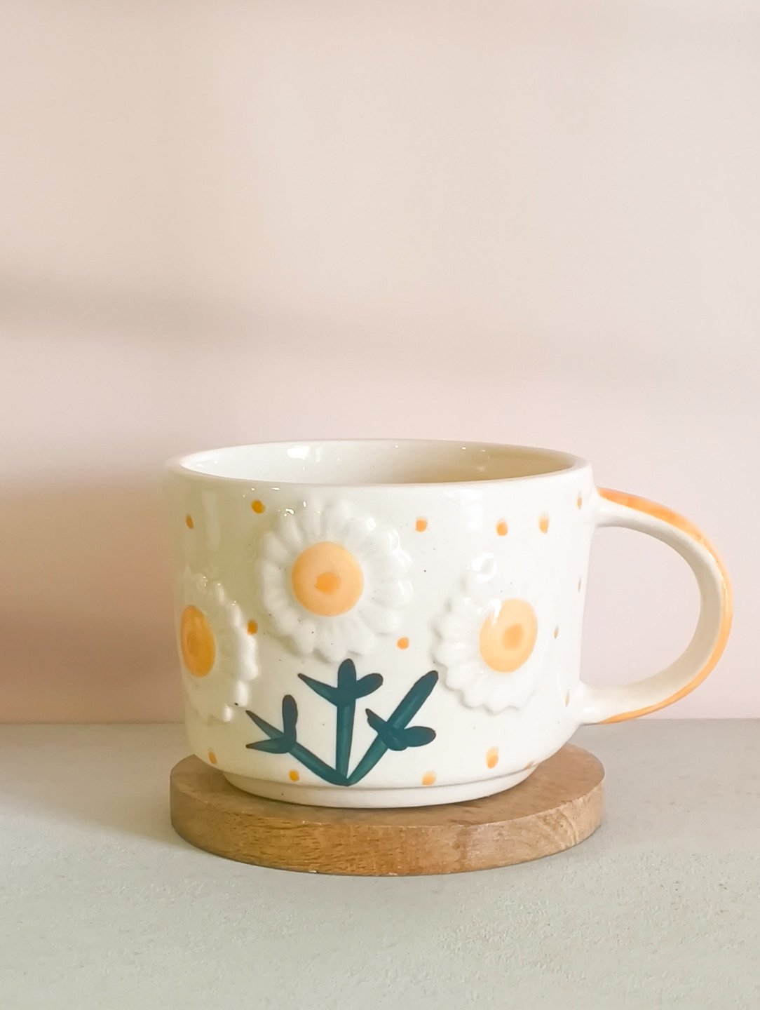 Whimsy Floral - 3D Floral Broad Mugs | Set of 2 | 300 ml | Handmade Ceramic Coffee Mug thumbnail 3