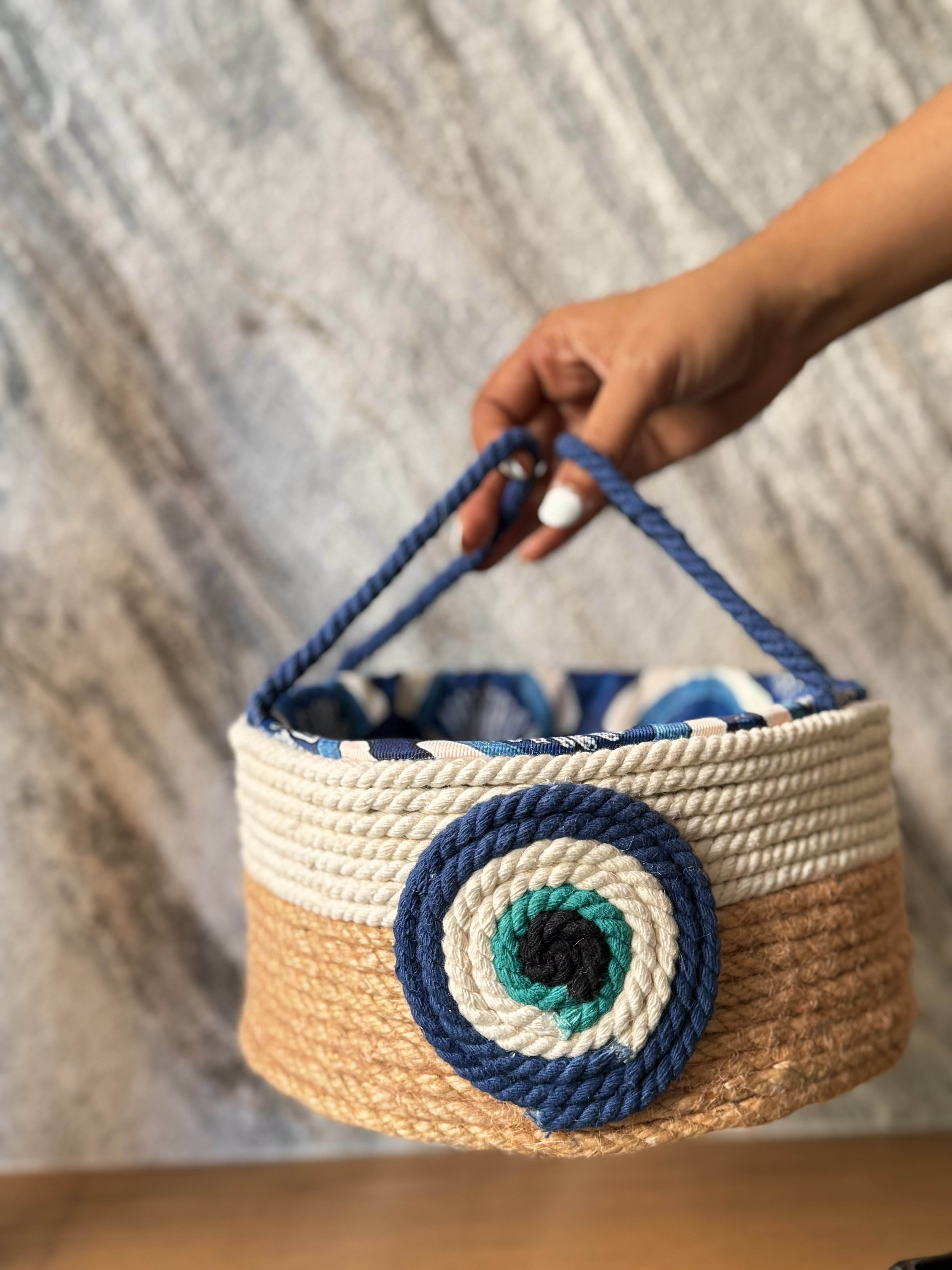 Round Evil Eye Jute Organizer | Large Size thumbnail 2