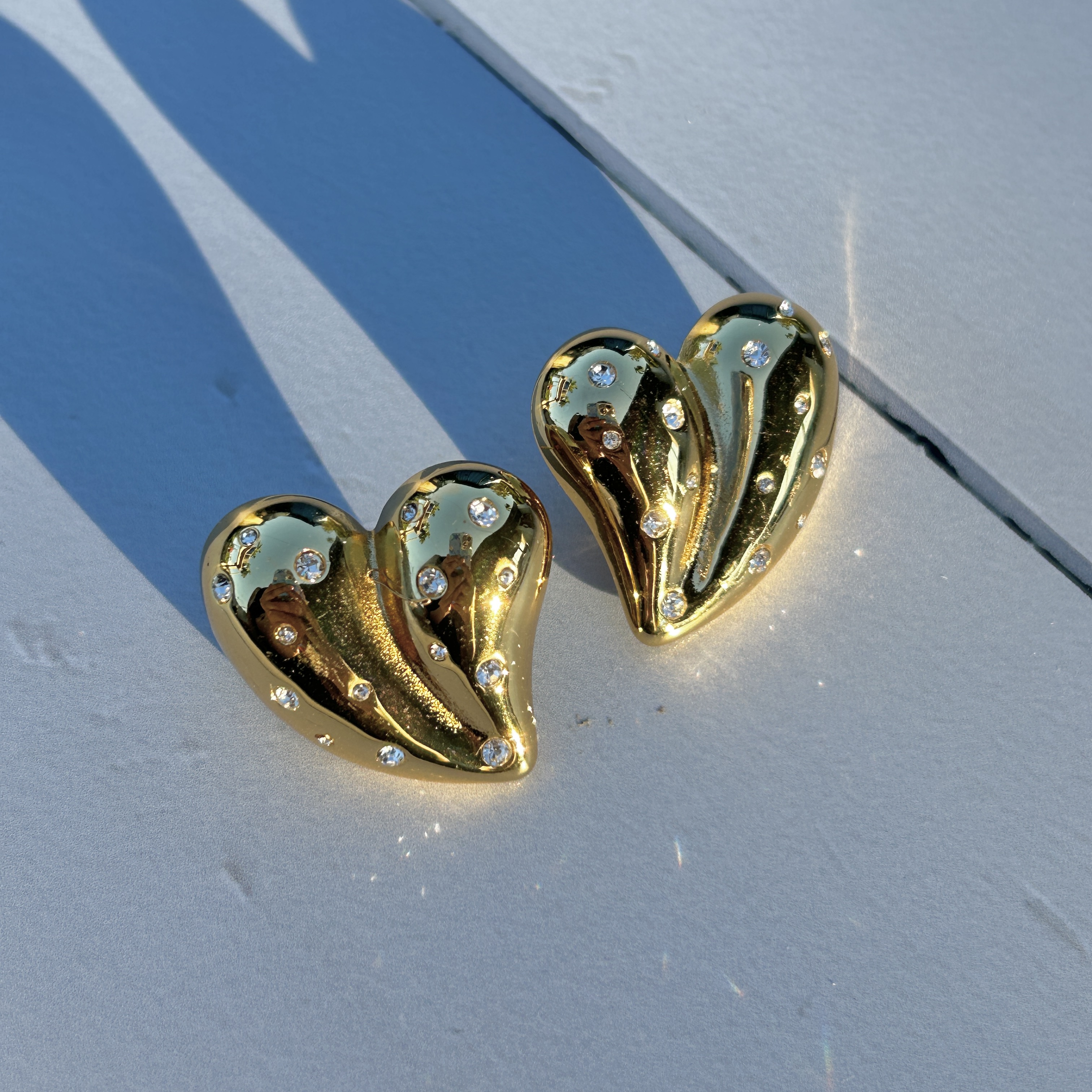 Sparkle Heart Earrings | 18k Gold Plated | Anti tarnish | Everyday Jewellery thumbnail 2