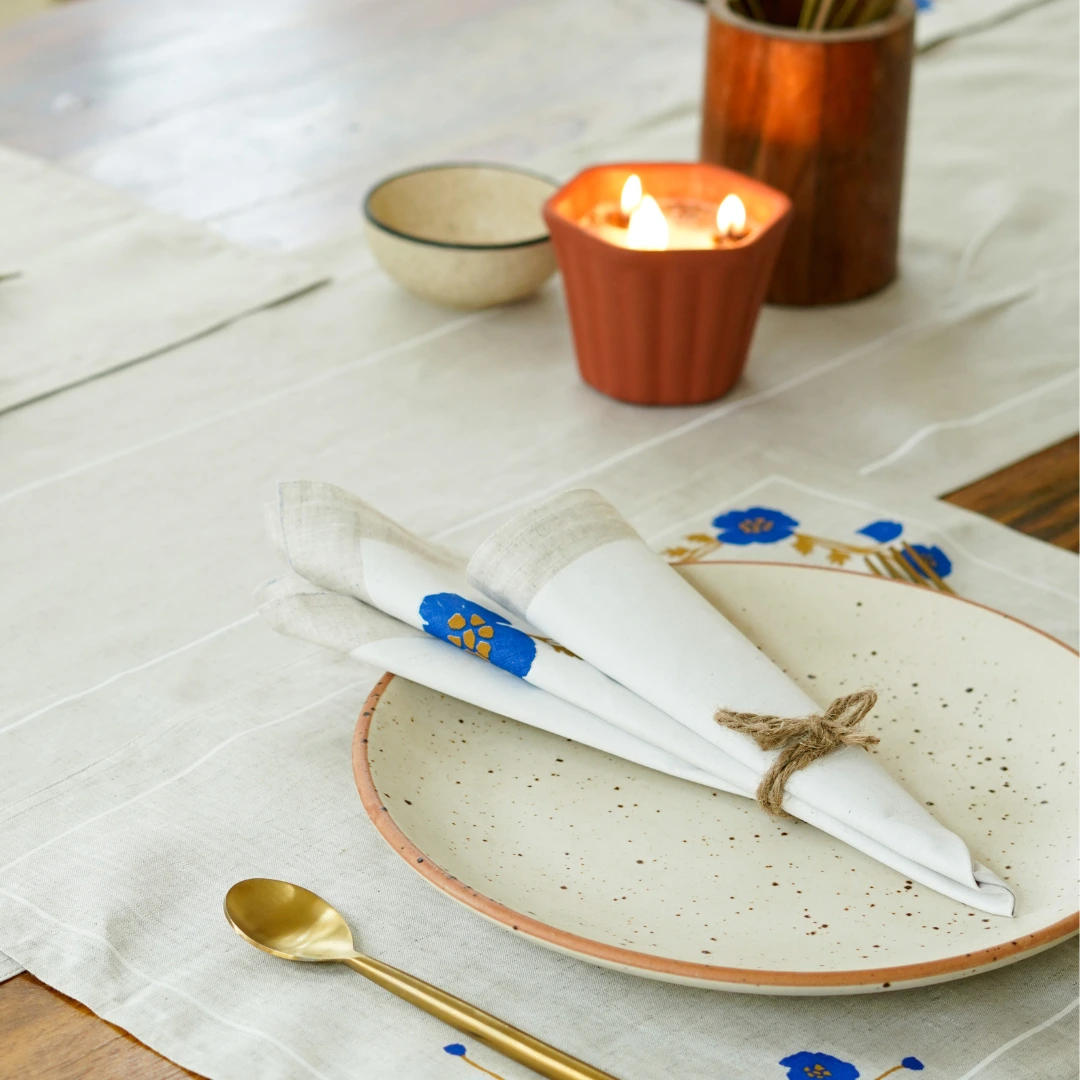 Aaral Table Linen Set | Handprinted on 100% Hemp | Runner, Placemats and Napkin set - alternate view