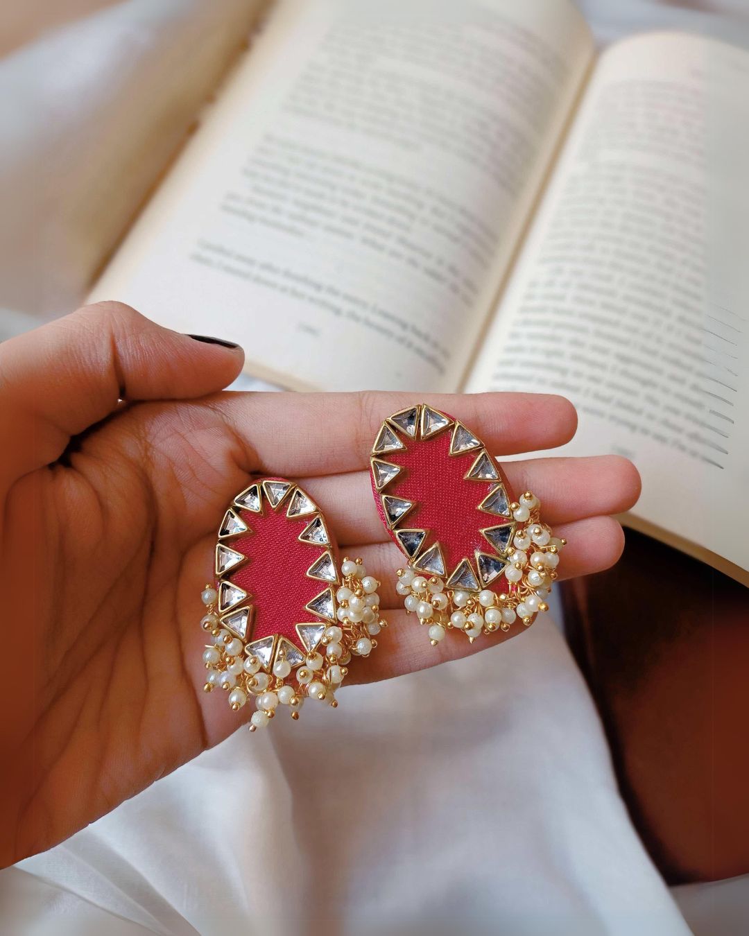  Red Beaded Tiny Studs Earrings thumbnail 2