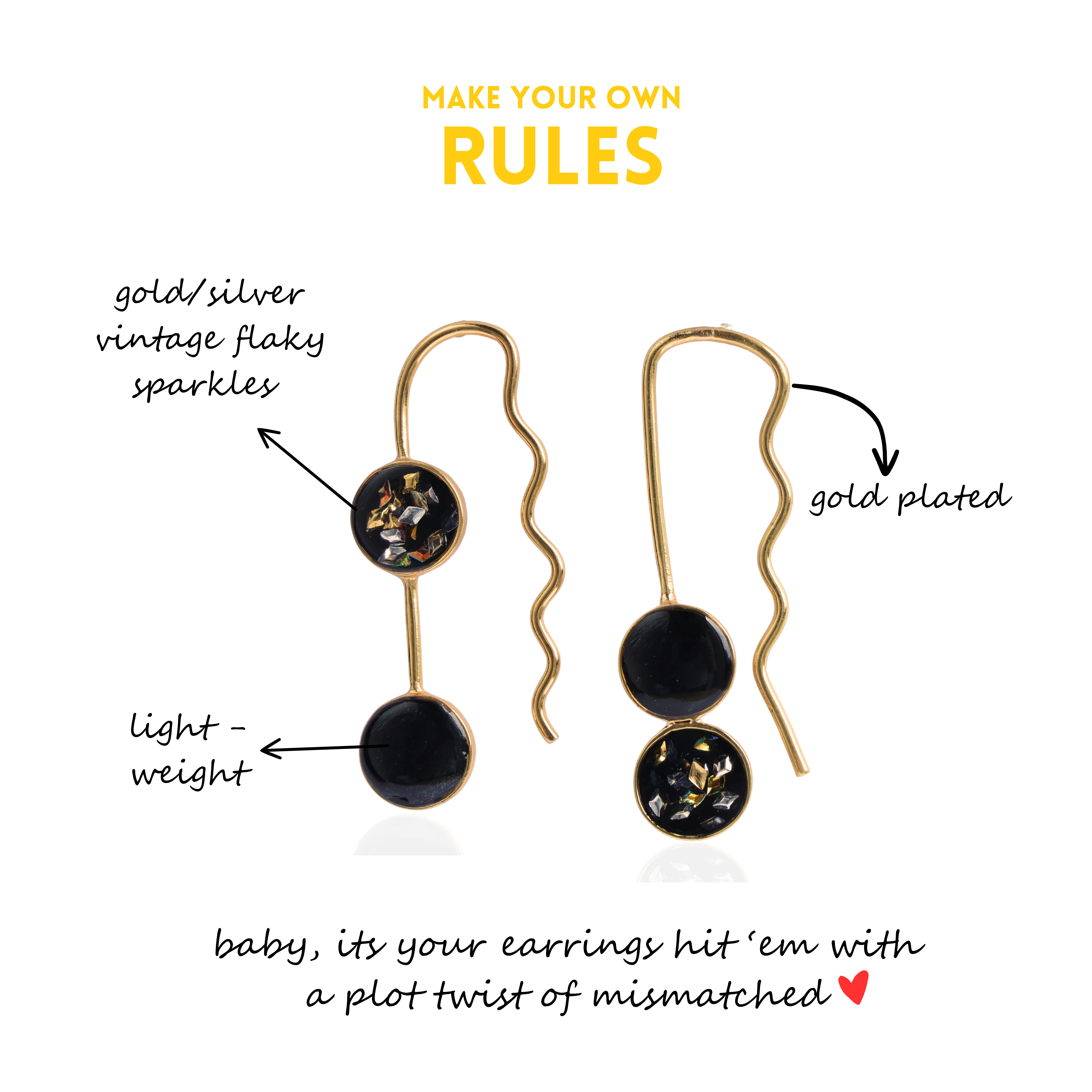 After Party Mismatched Earrings | 18k Gold Plated | Handmade thumbnail 3
