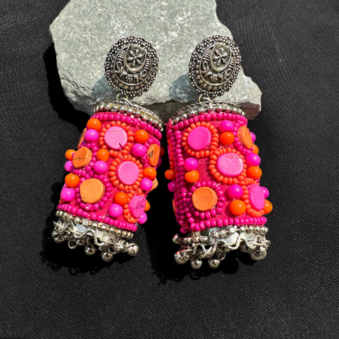 Sayoni Beaded Earrings | Silver Oxidised Jhumkas thumbnail 2