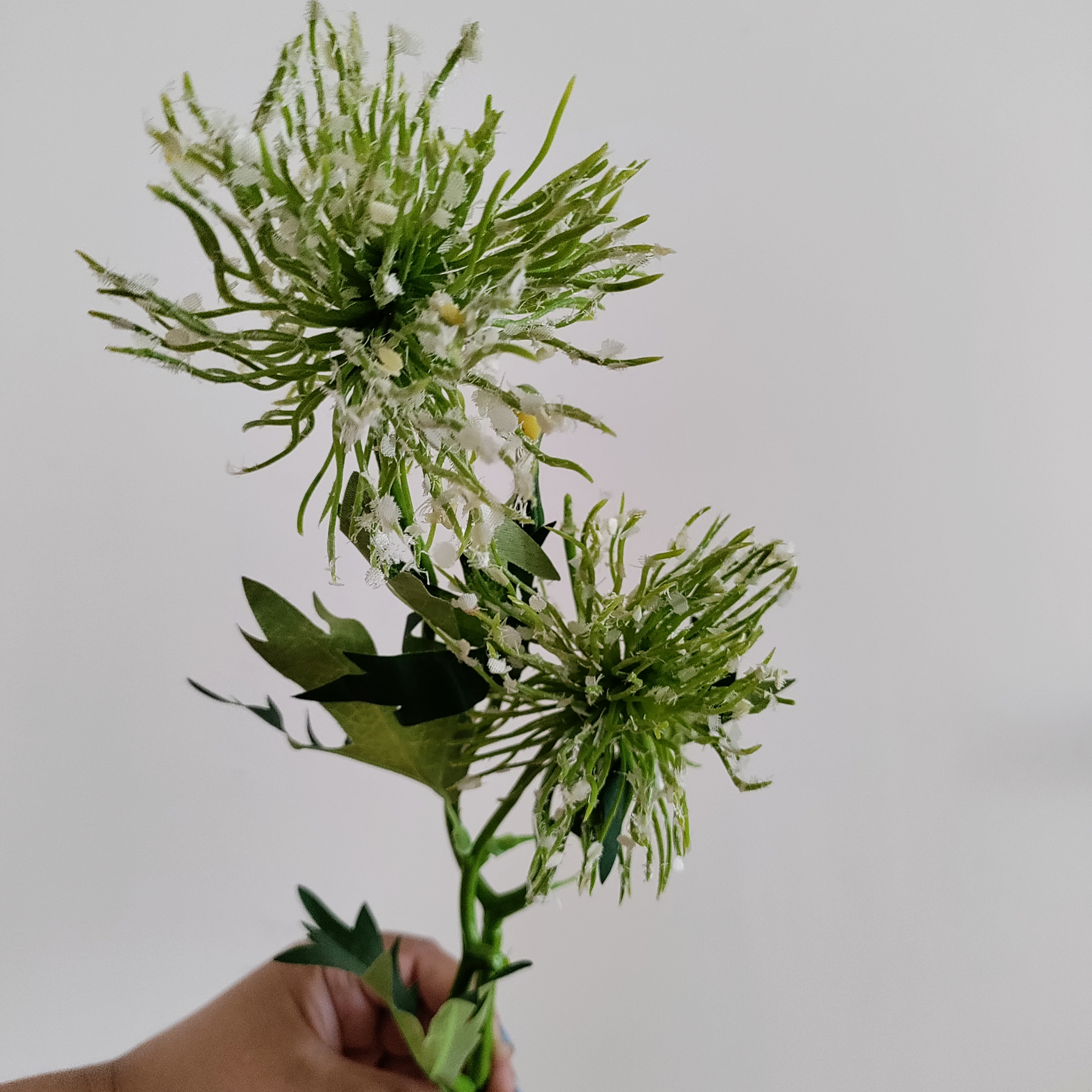 White Praire Puff Artificial Flowers Stems | Single Cluster Stem