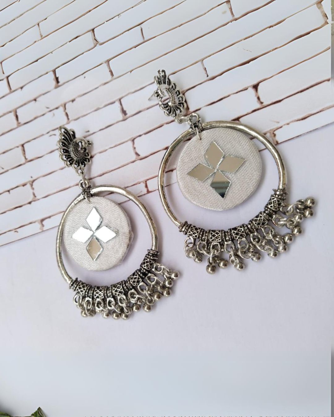 White Oxidized Bali Jhumka Earrings - alternate view