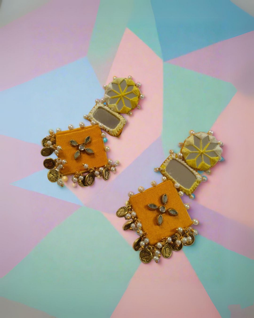Yellow Mirror Coins Earrings