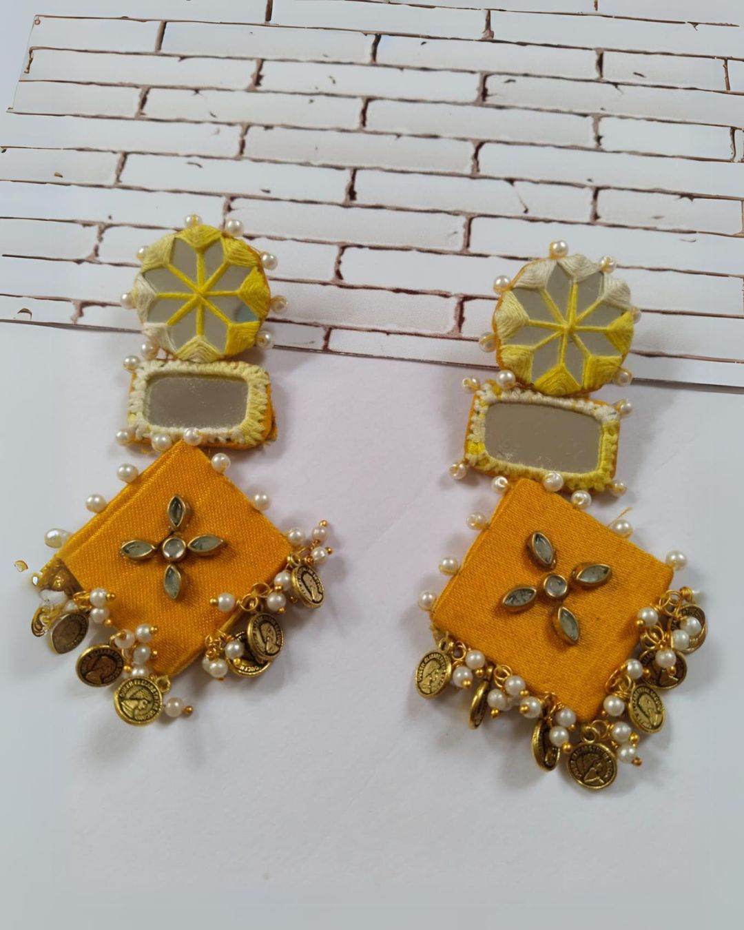 Yellow Mirror Coins Earrings - alternate view