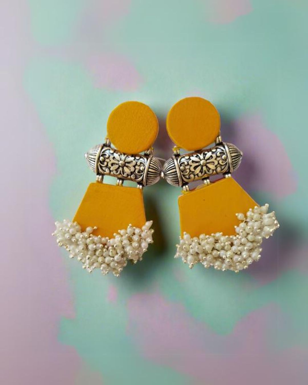 Yellow oxidized jhumka 