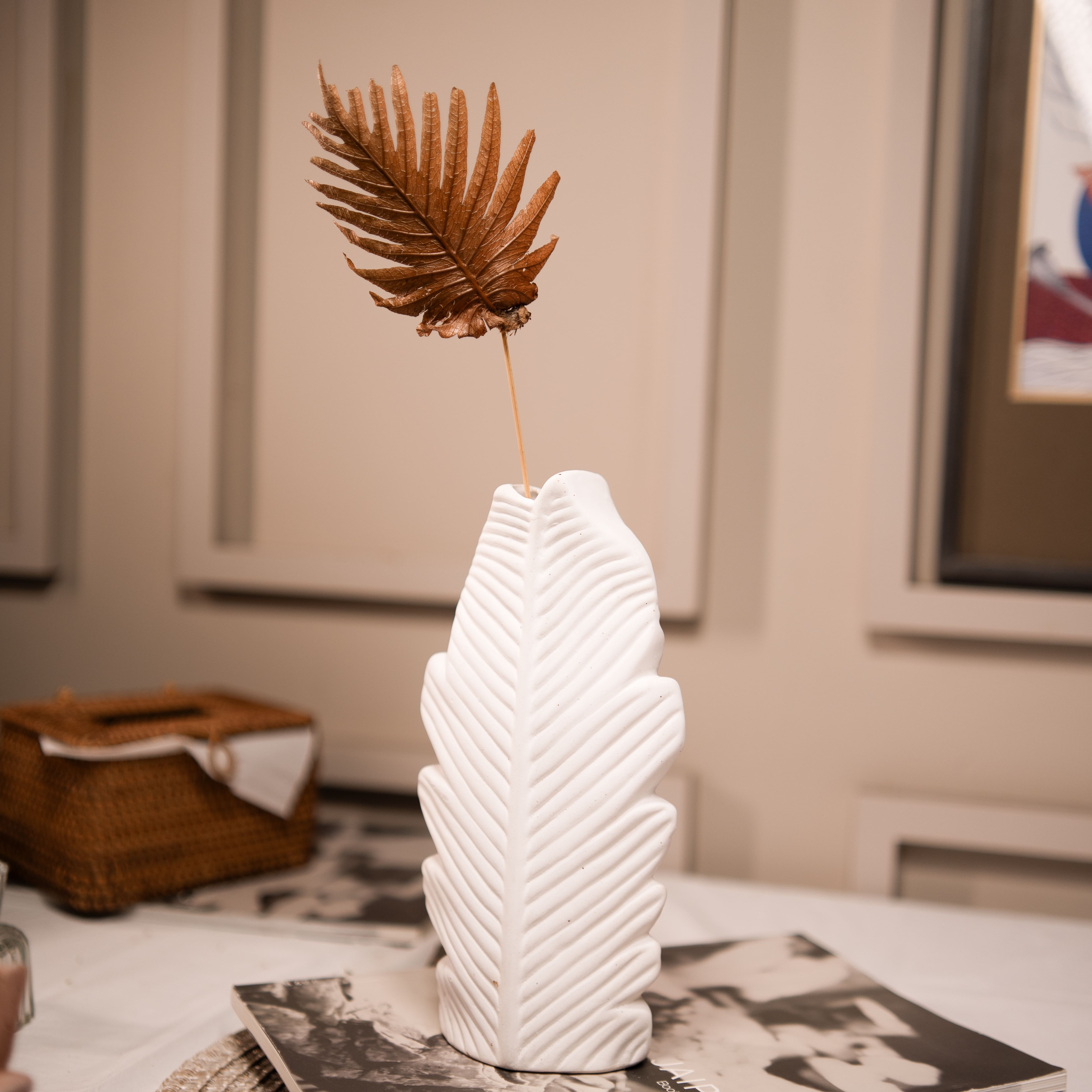 Abstract White Leaf Ceramic Vase