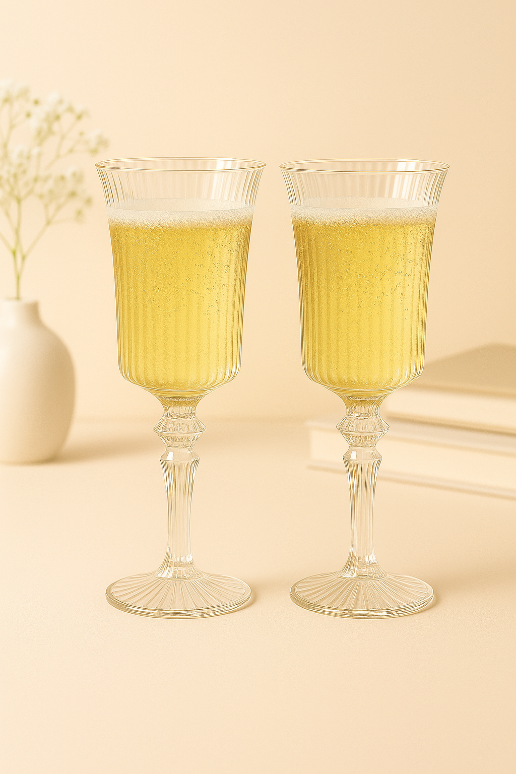 Set of 2 Vintage-Inspired Ribbed Glass Champagne Flute | Tall Crystal Stem Glass (150 ml)