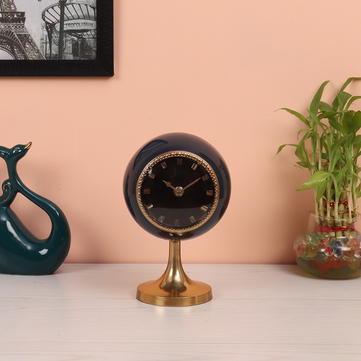 Circular Globe Clock with Teal Blue &  Gold finish