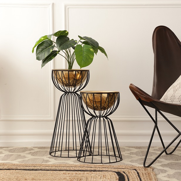Twin Bloom Floor Planters- Set of 2 | Gold