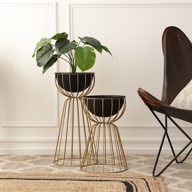 Twin Bloom Floor Planters- Set of 2 | Black