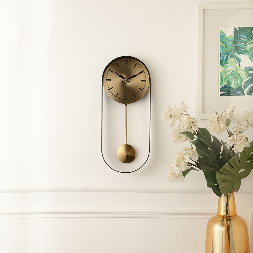 Noir Pendulum Wall Clock with Black Frame