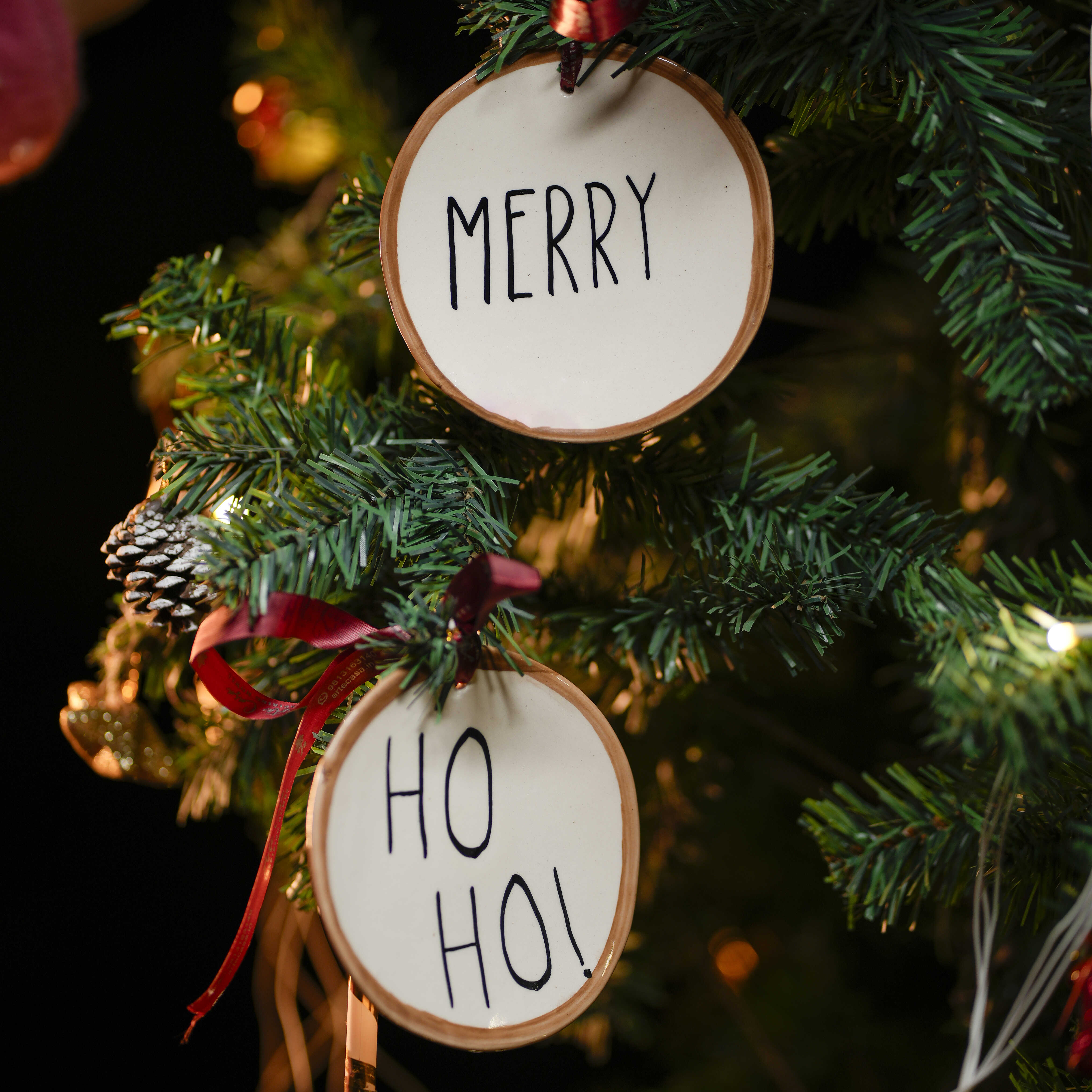 HO HO and Merry Festive Ornaments | Set of Two