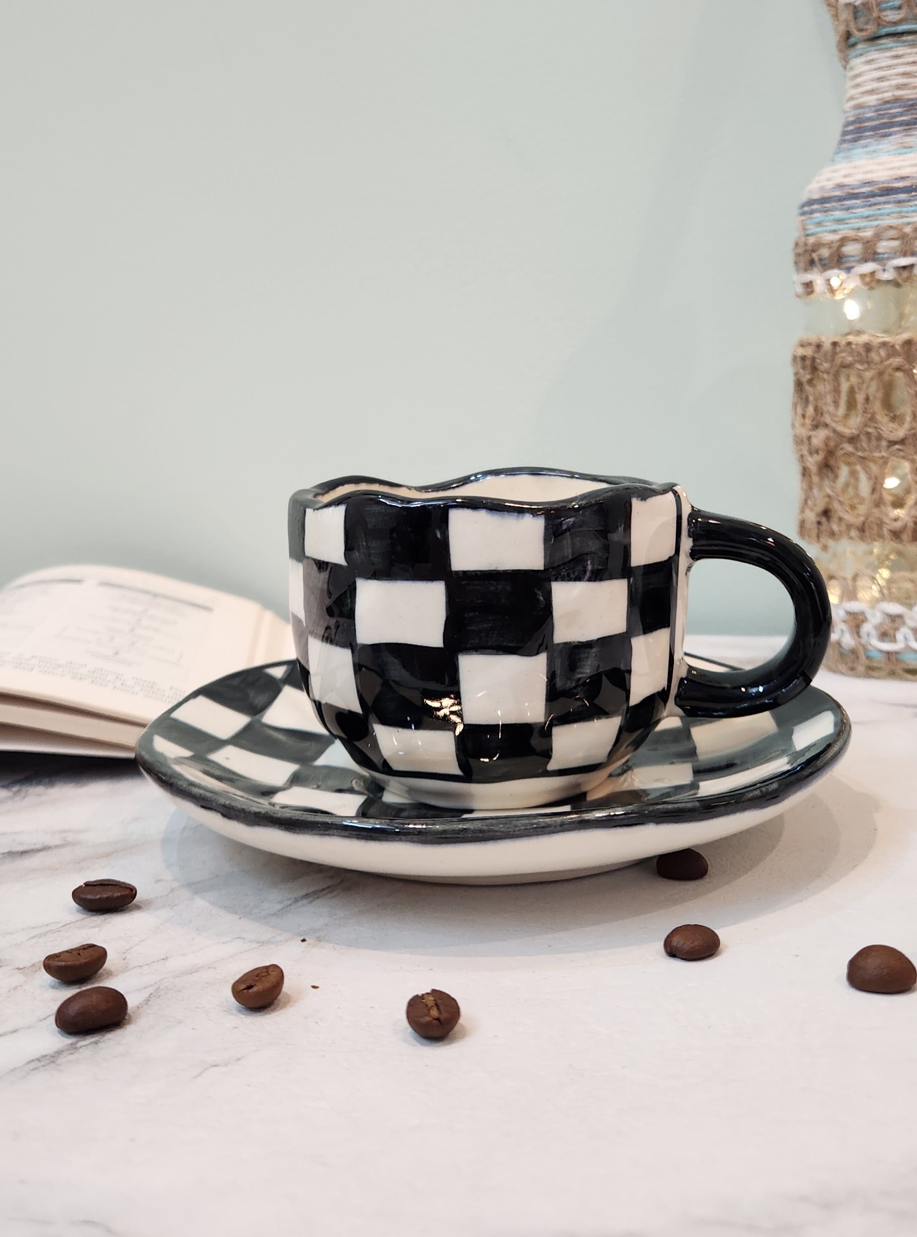 Ceramic Coffee & Tea Designer Mugs with Saucers- Set of 4 at cost of 3 | 275 ml thumbnail 2