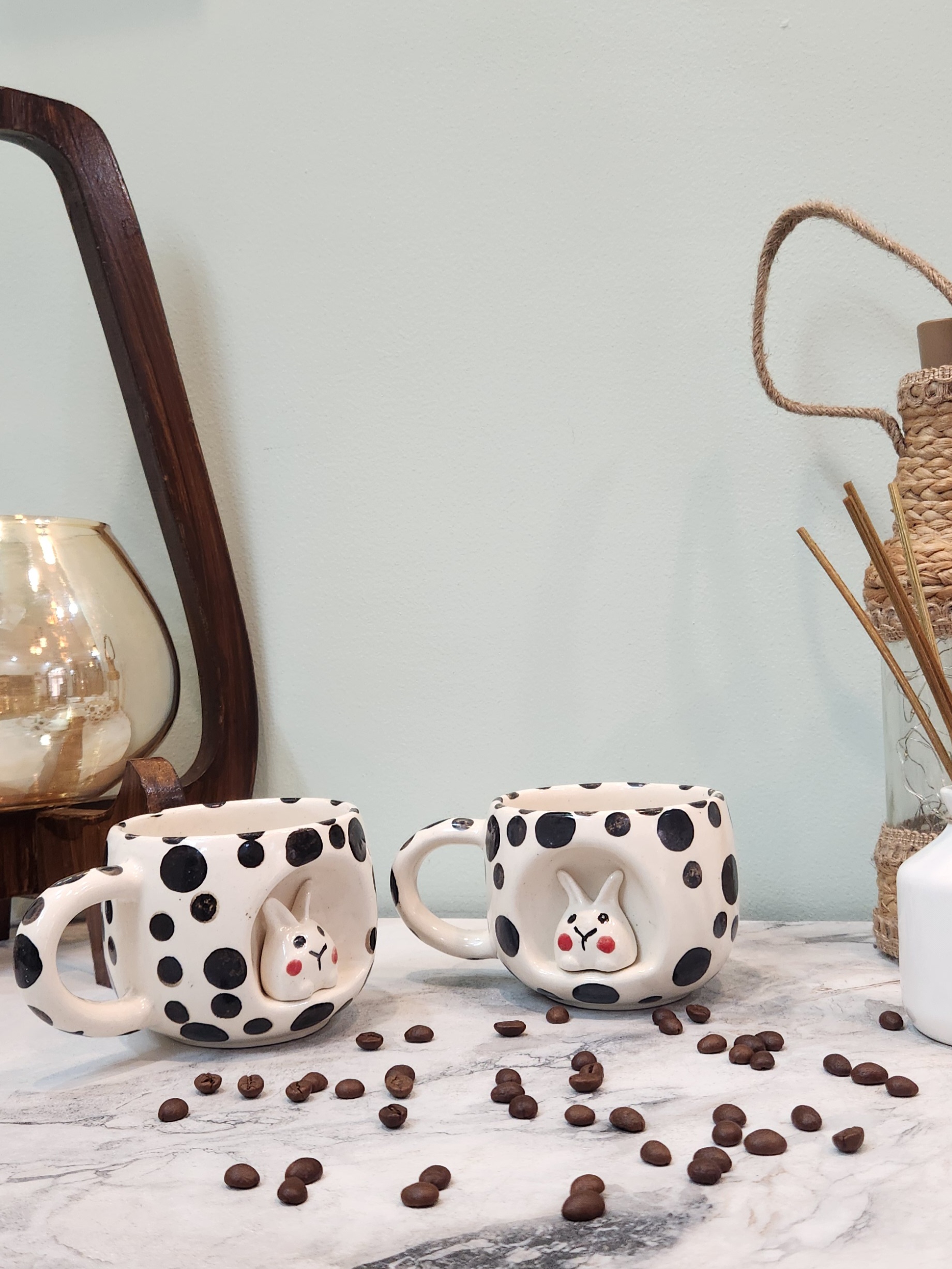 Bunny in the House Coffee Mugs - Set of 2 | 250 ml | Microwave Safe thumbnail 1