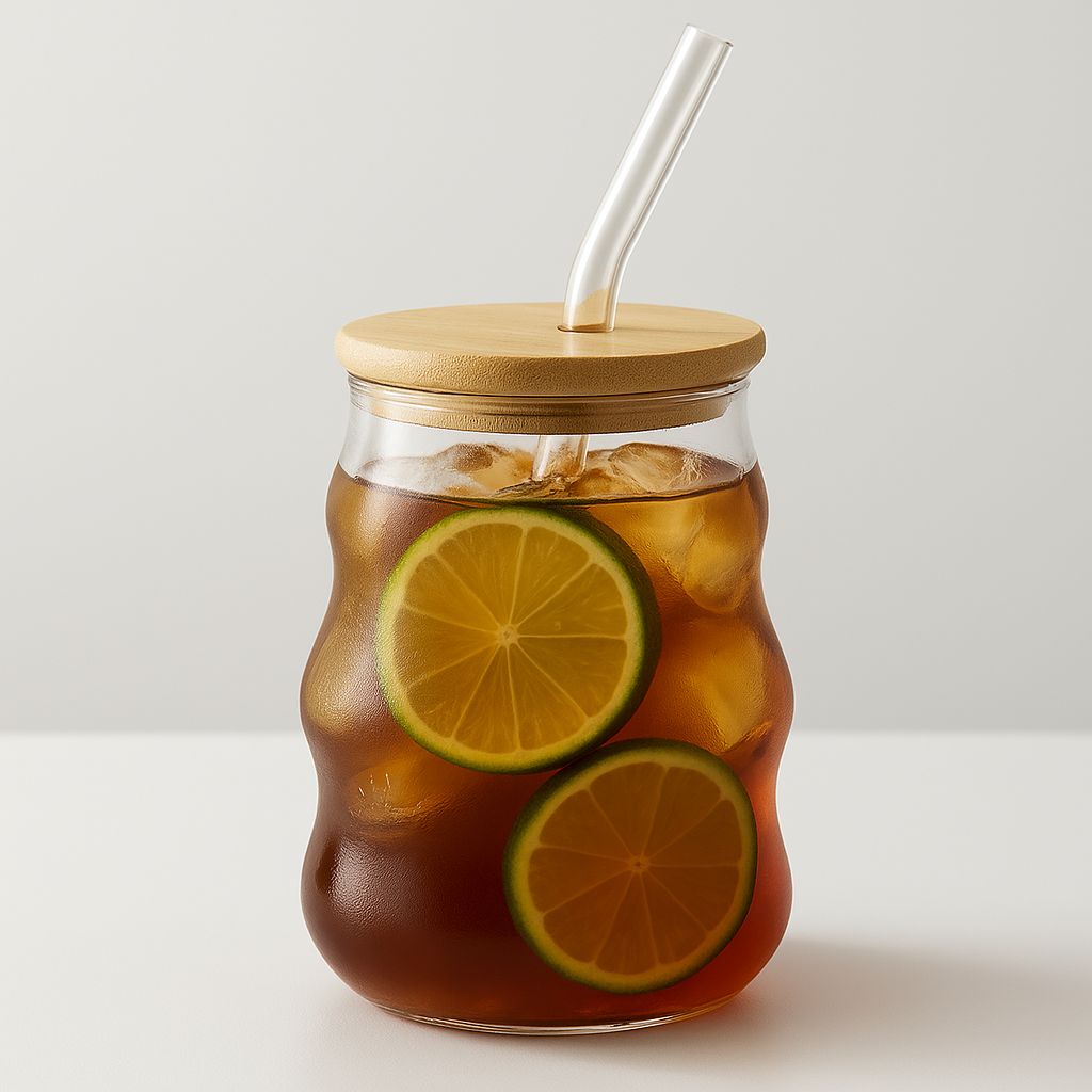 Pinterest Curved Glass Jar with Airtight Lid & Straw (500 ml)- Set of 2