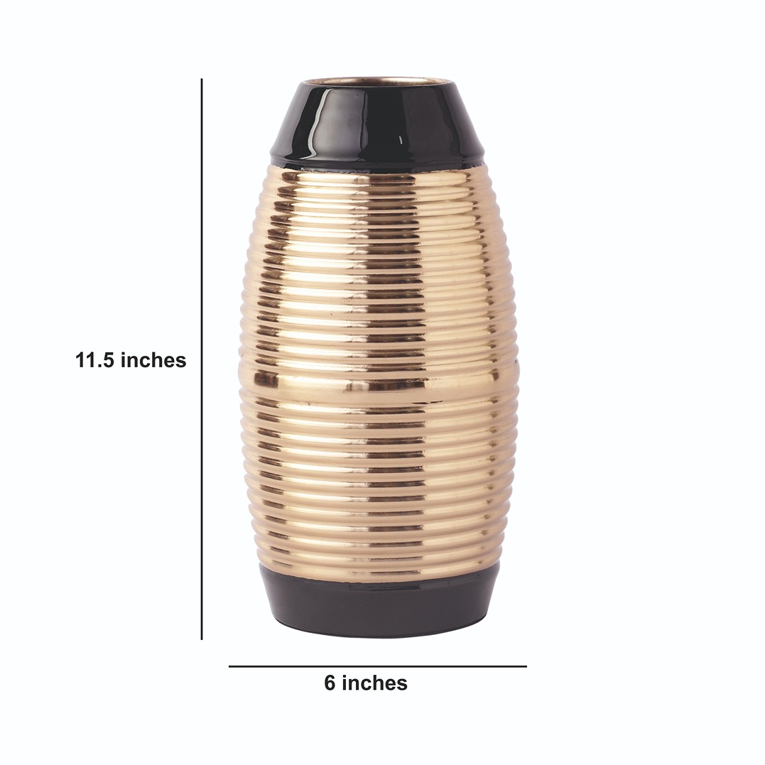 Regal Black and Gold Banded Enamel Vase - alternate view