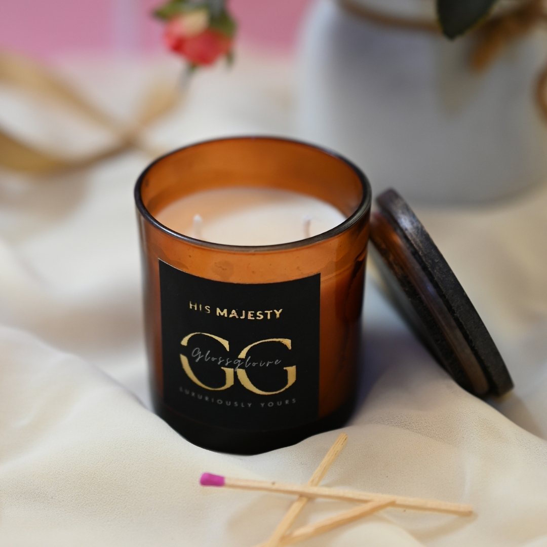 His Majesty Scented Soy Wax Candle for Home Decoration | 30+ Hrs Burn Time | Citrus and Woody Luxury Fragrance (Amber) | 150 gm thumbnail 4