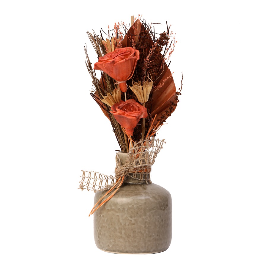 Lea Dried Sunset Orange Flowers & Small Vase - alternate view