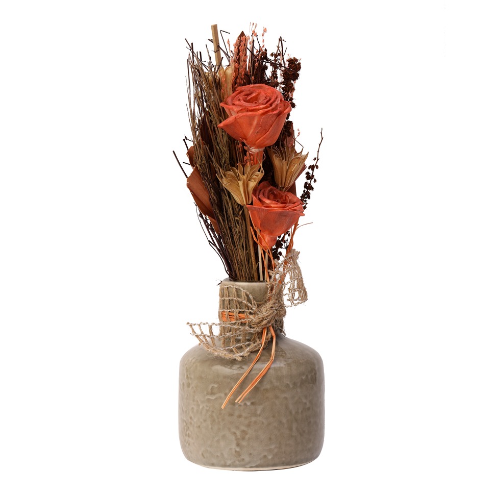 Lea Dried Sunset Orange Flowers & Small Vase thumbnail 4