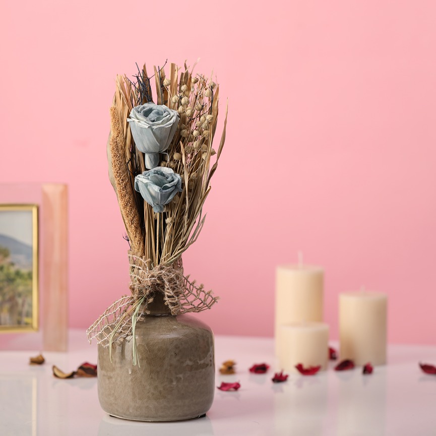 Lea Dried Ocean Blue  Flowers & Small Vase