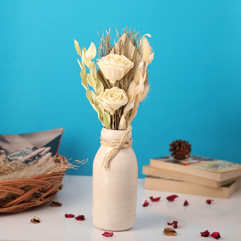 Lea Dried Yellow Delight Flowers & Big Vase