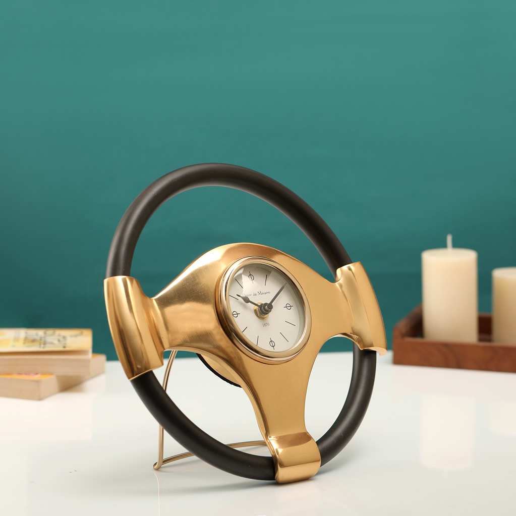 Wheel Steel Clock - Gold & Black