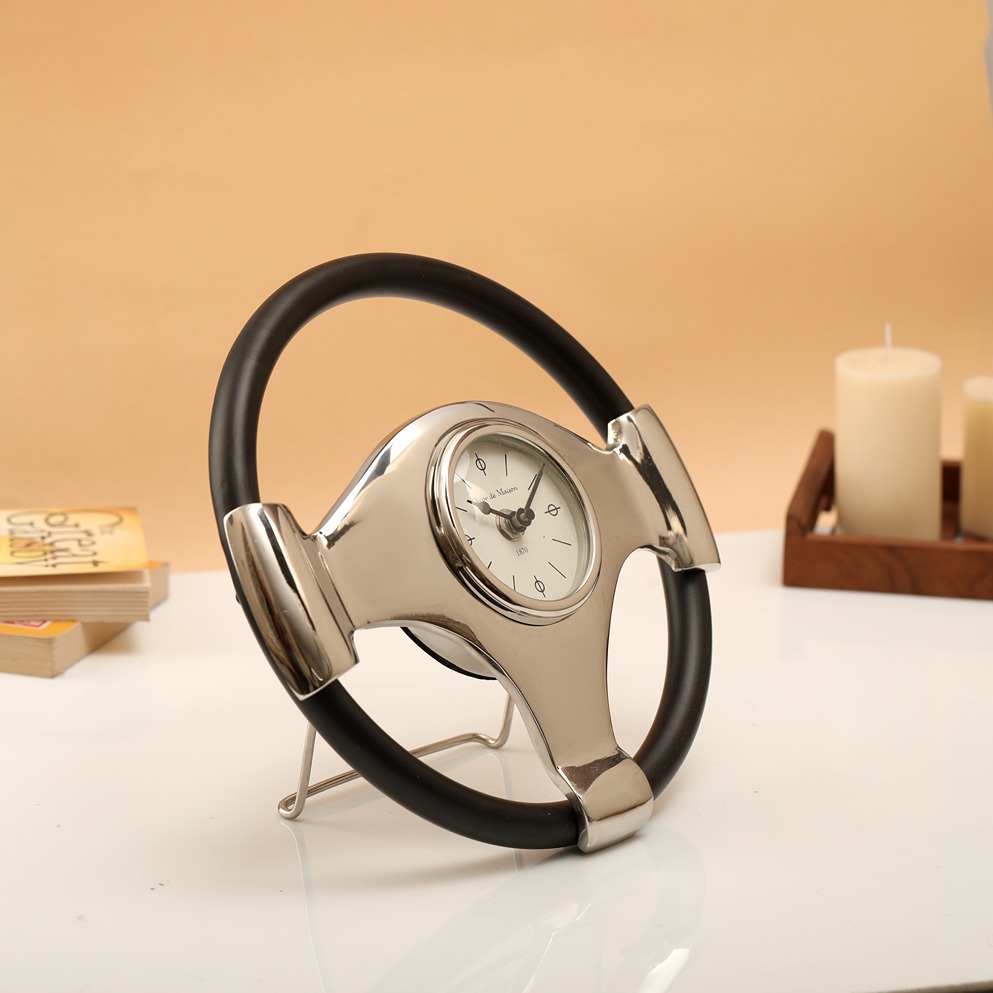 Wheel Steel Clock - Silver & Black
