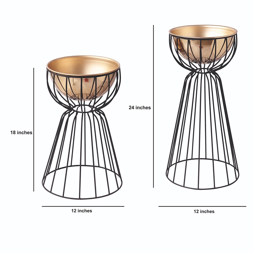 Twin Bloom Floor Planters- Set of 2 | Gold thumbnail 3