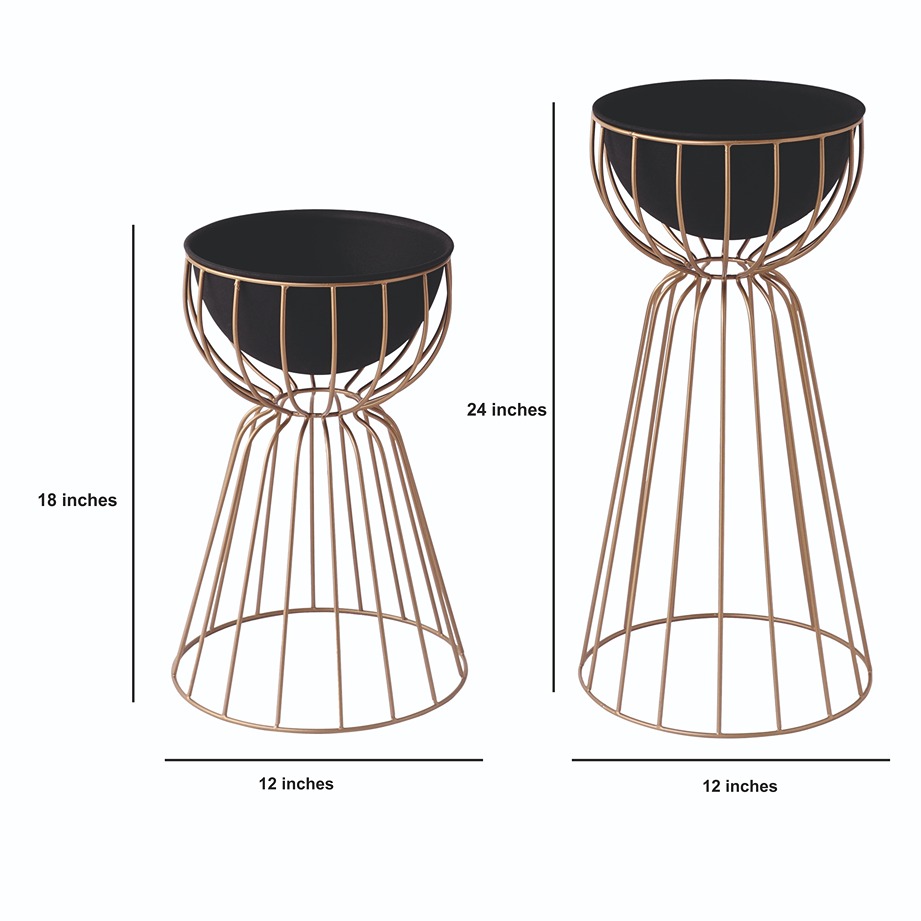 Twin Bloom Floor Planters- Set of 2 | Black thumbnail 2