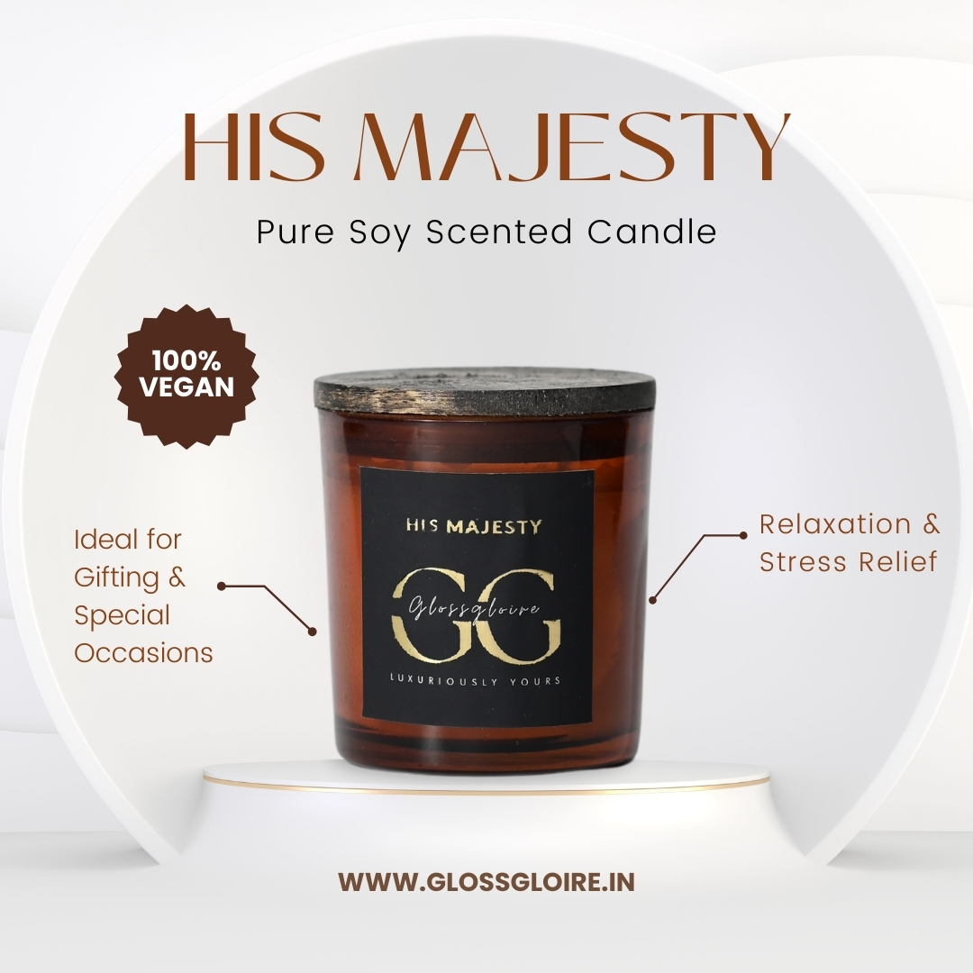 His Majesty Scented Soy Wax Candle for Home Decoration | 30+ Hrs Burn Time | Citrus and Woody Luxury Fragrance (Amber) | 150 gm