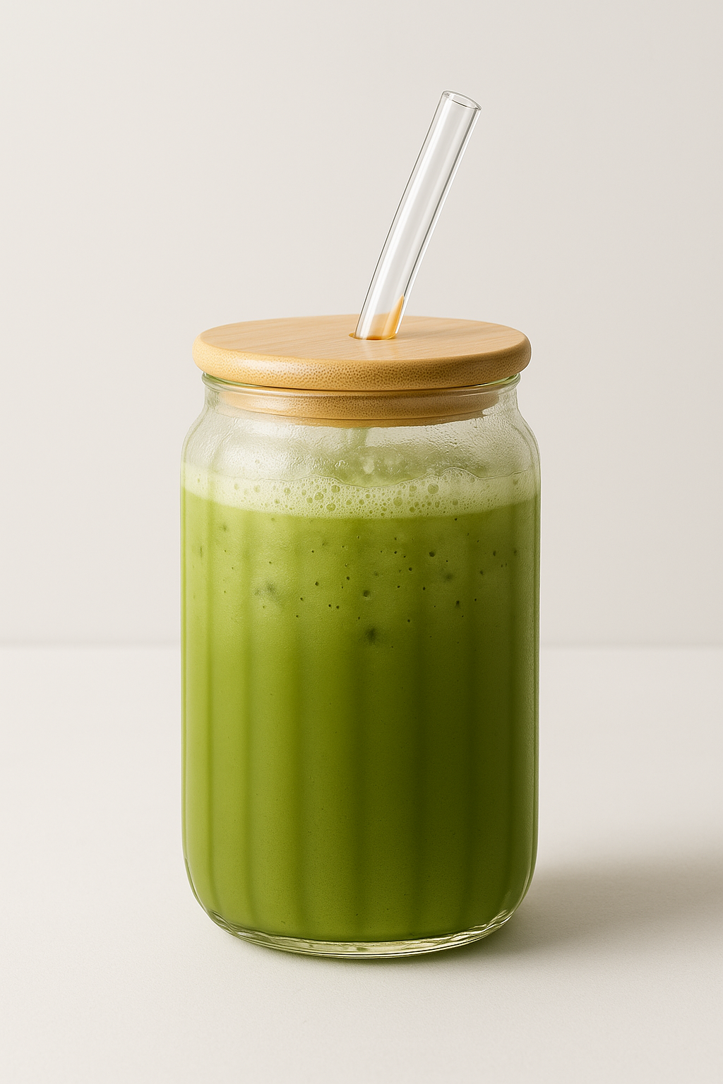 Ribbed Glass Jar with Airtight Lid & Straw (500 ml)