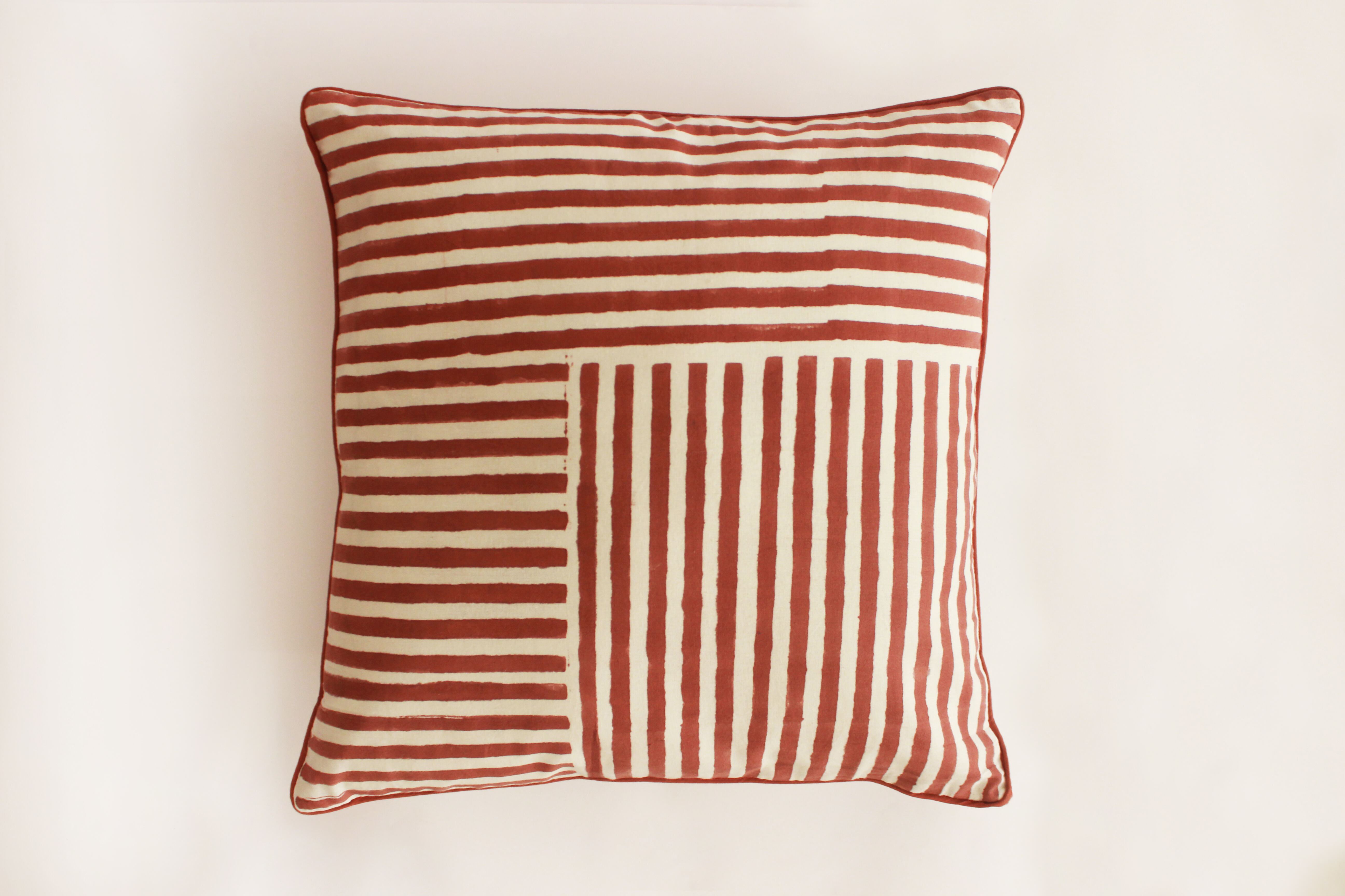 Stripes Block Printed Cotton Cushion Cover