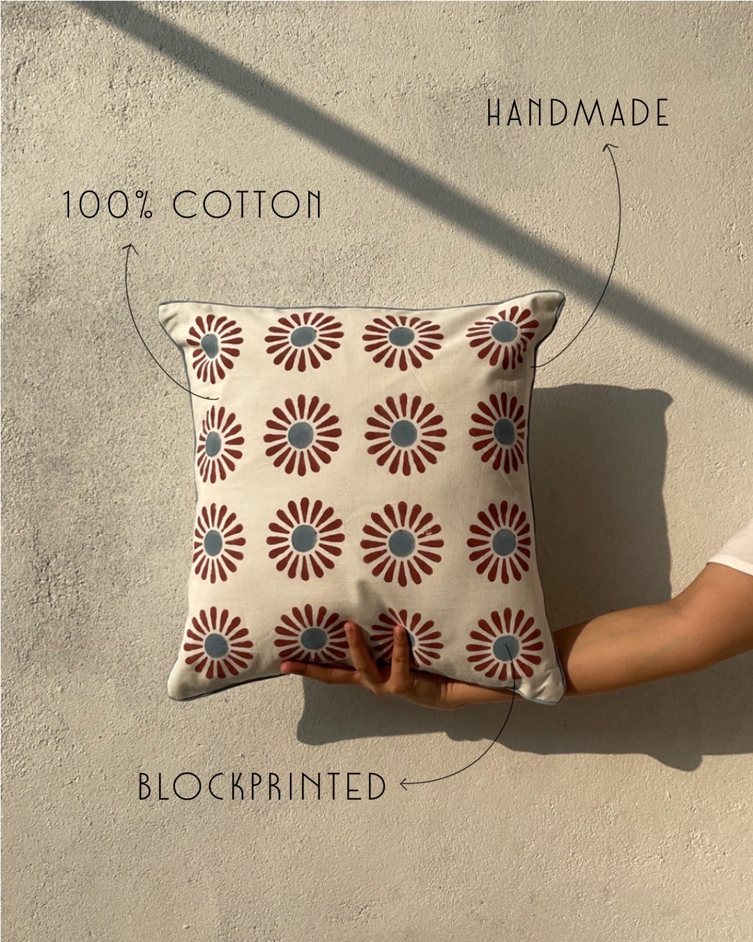Daisy Block Printed Cotton Cushion Cover thumbnail 4