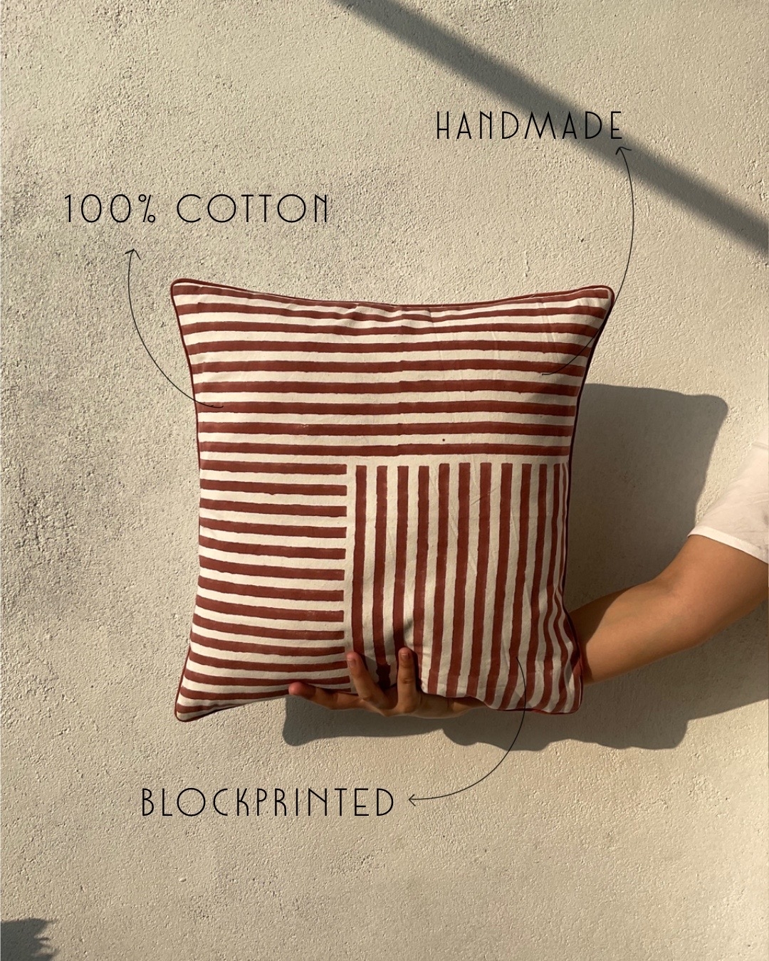 Stripes Block Printed Cotton Cushion Cover thumbnail 4