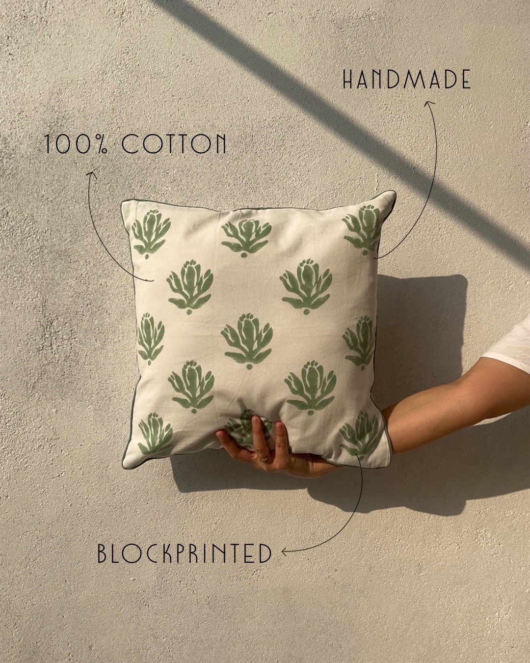 Wildflower Block Printed Cotton Cushion Cover thumbnail 5