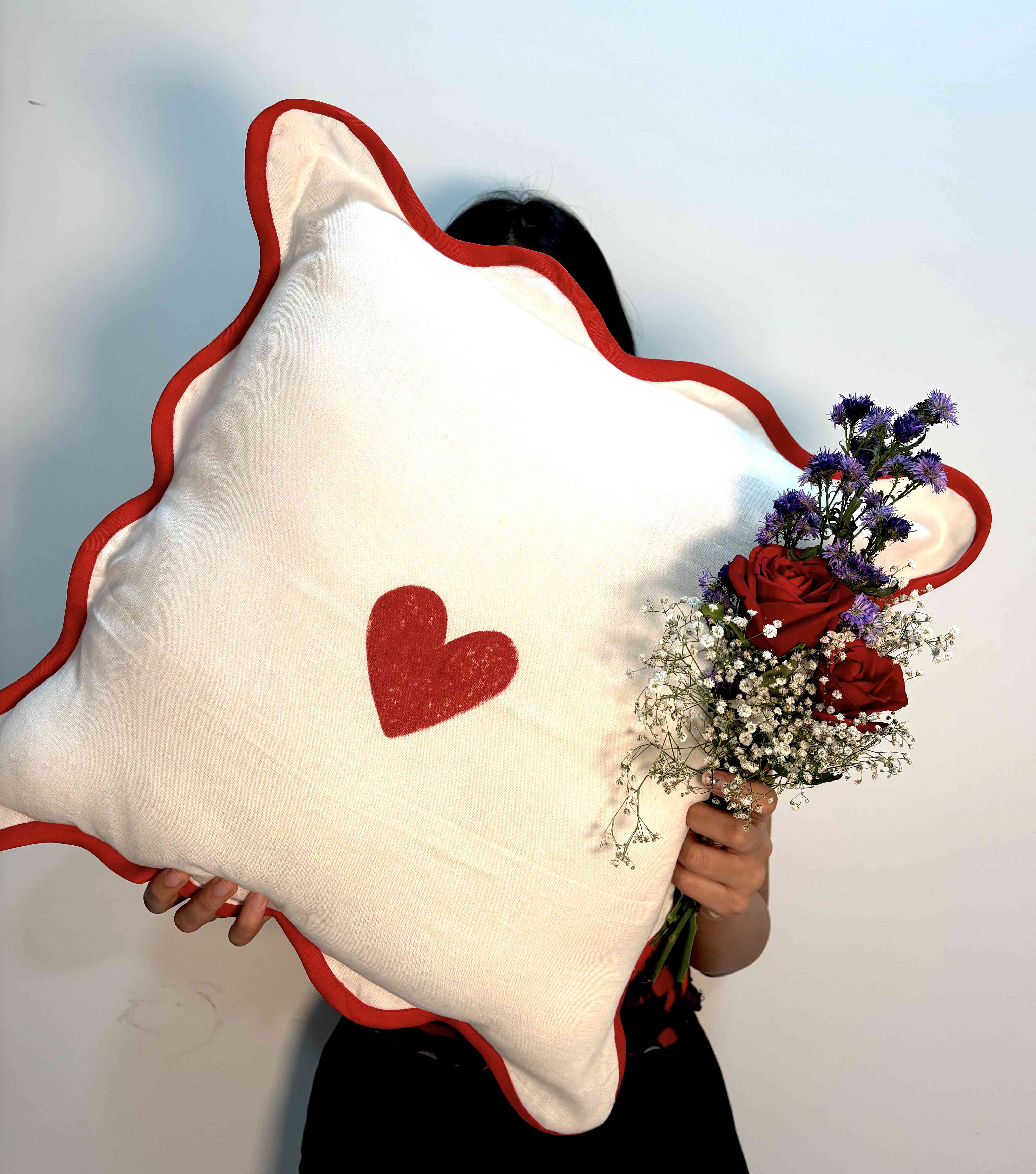 Love Cushion Cover l Red Heart Block Printed on Cotton