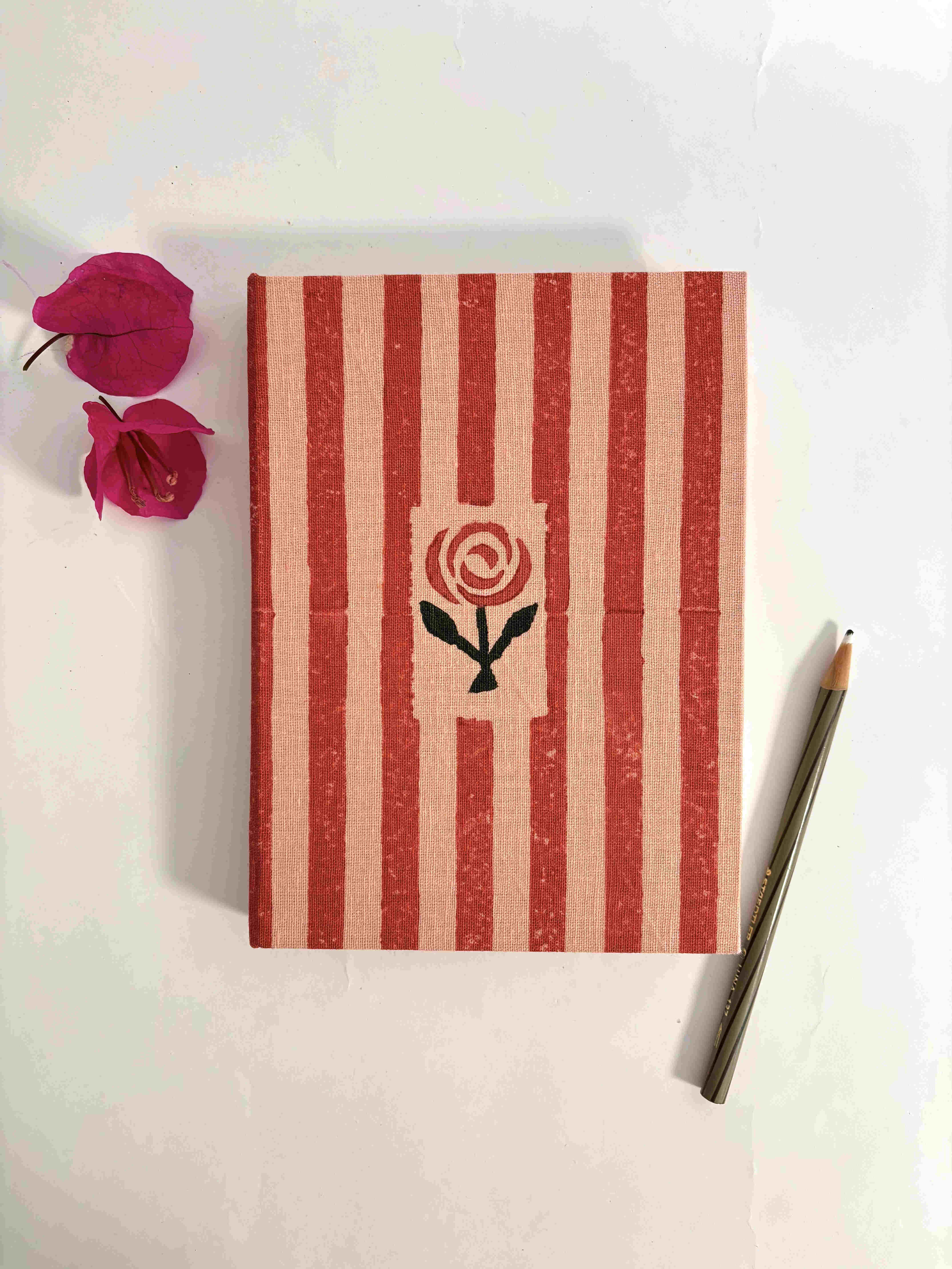 Handcrafted Sustainable A5 Diary Journal Notebook l Handmade Paper l Pink & Red Stripes