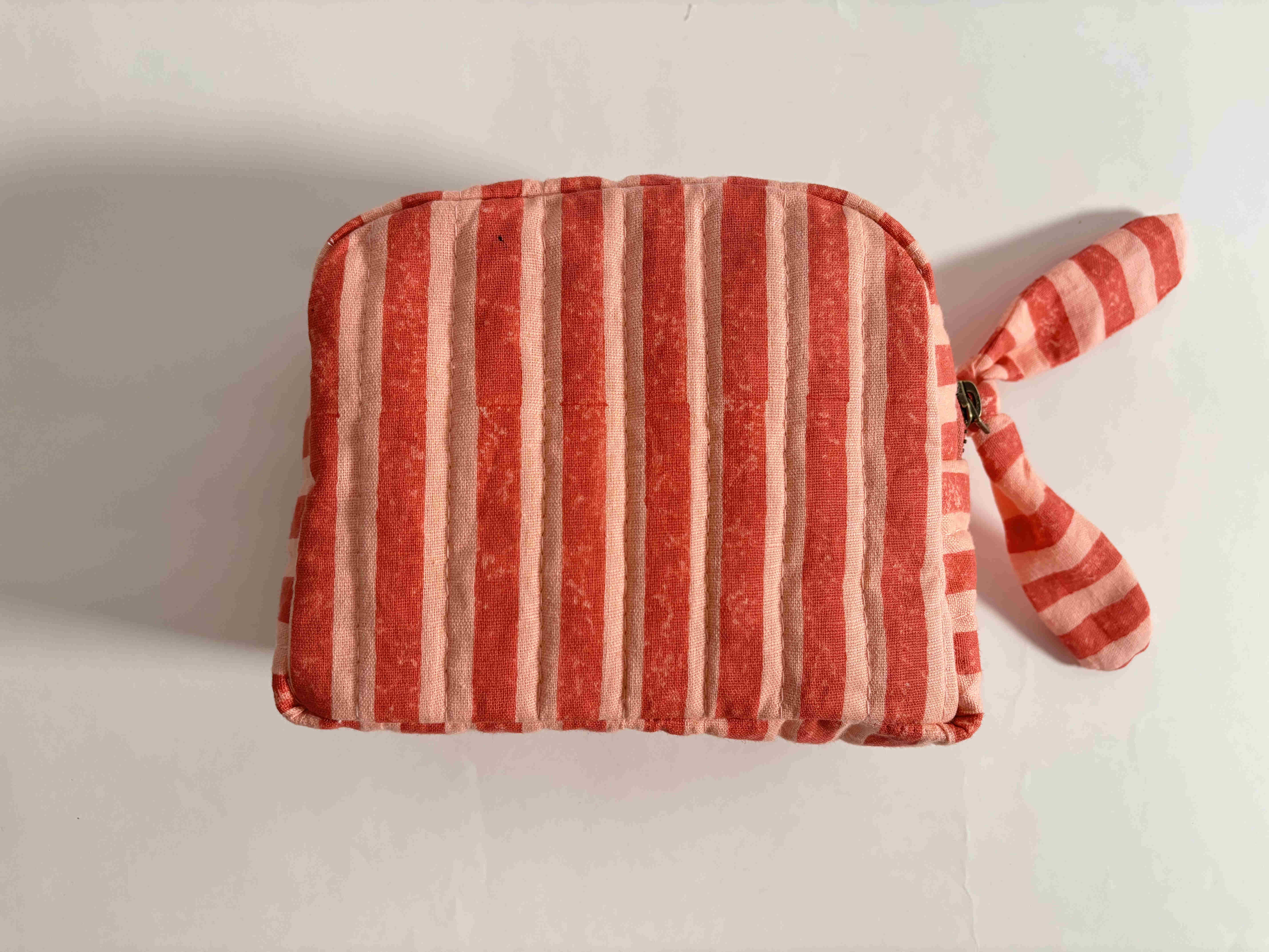 Sustainable Quilted Cotton Travel Pouch l The Classic Organizer l Pink & Red Stripes - alternate view