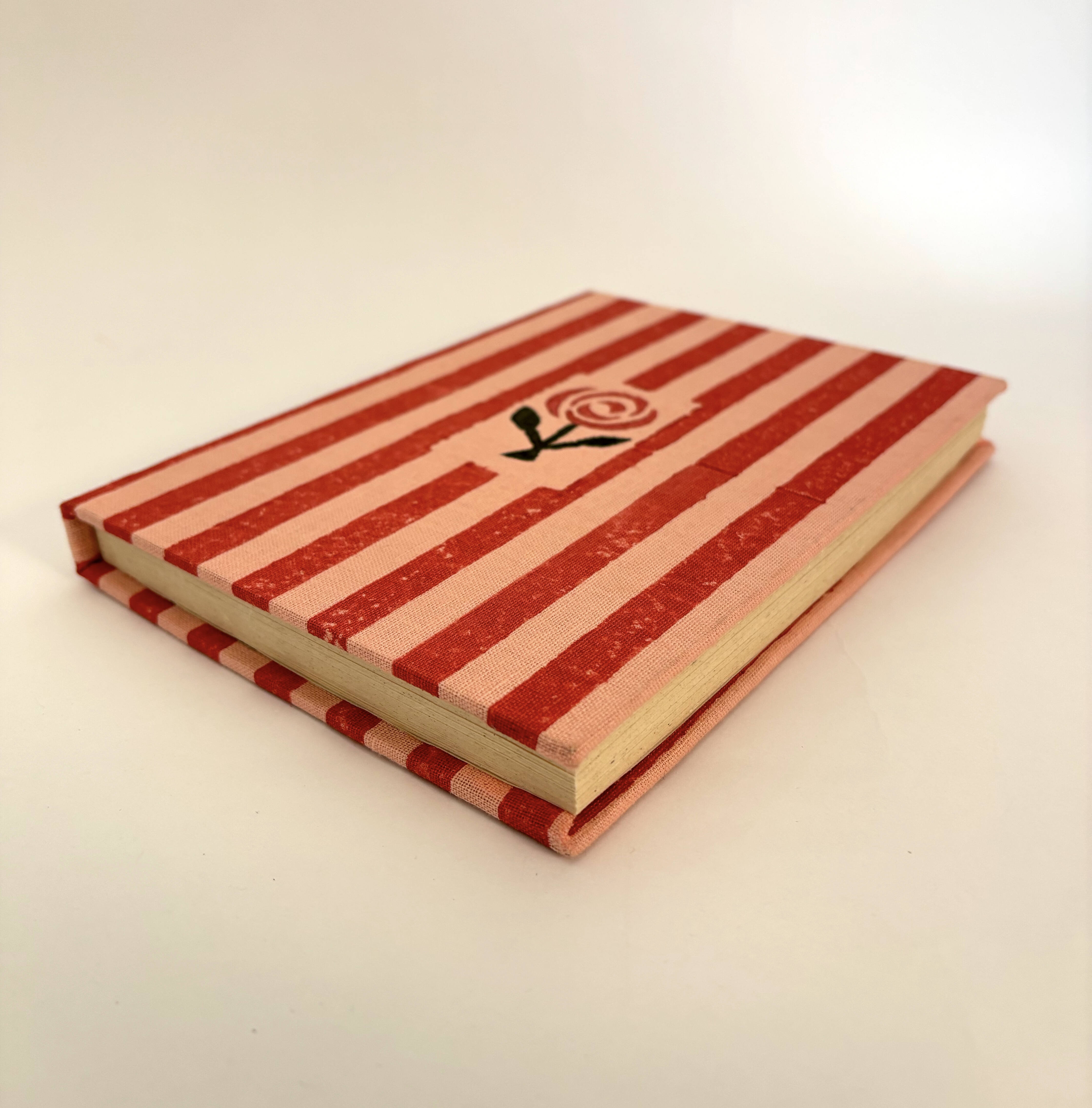 Handcrafted Sustainable A5 Diary Journal Notebook l Handmade Paper l Pink & Red Stripes - alternate view