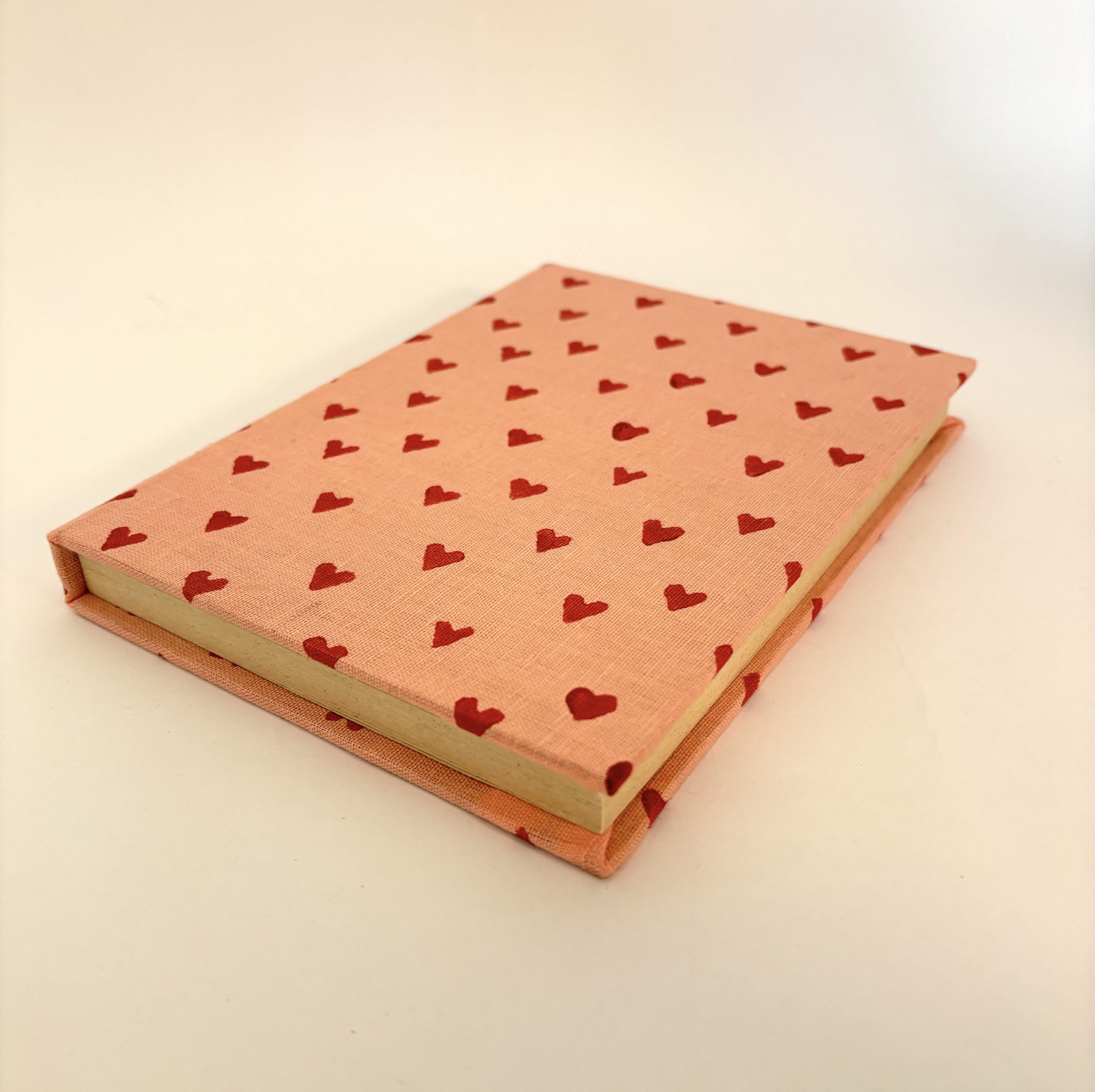 Handcrafted Sustainable A5 Diary Journal Notebook l Handmade Paper l Red Hearts on Pink - alternate view
