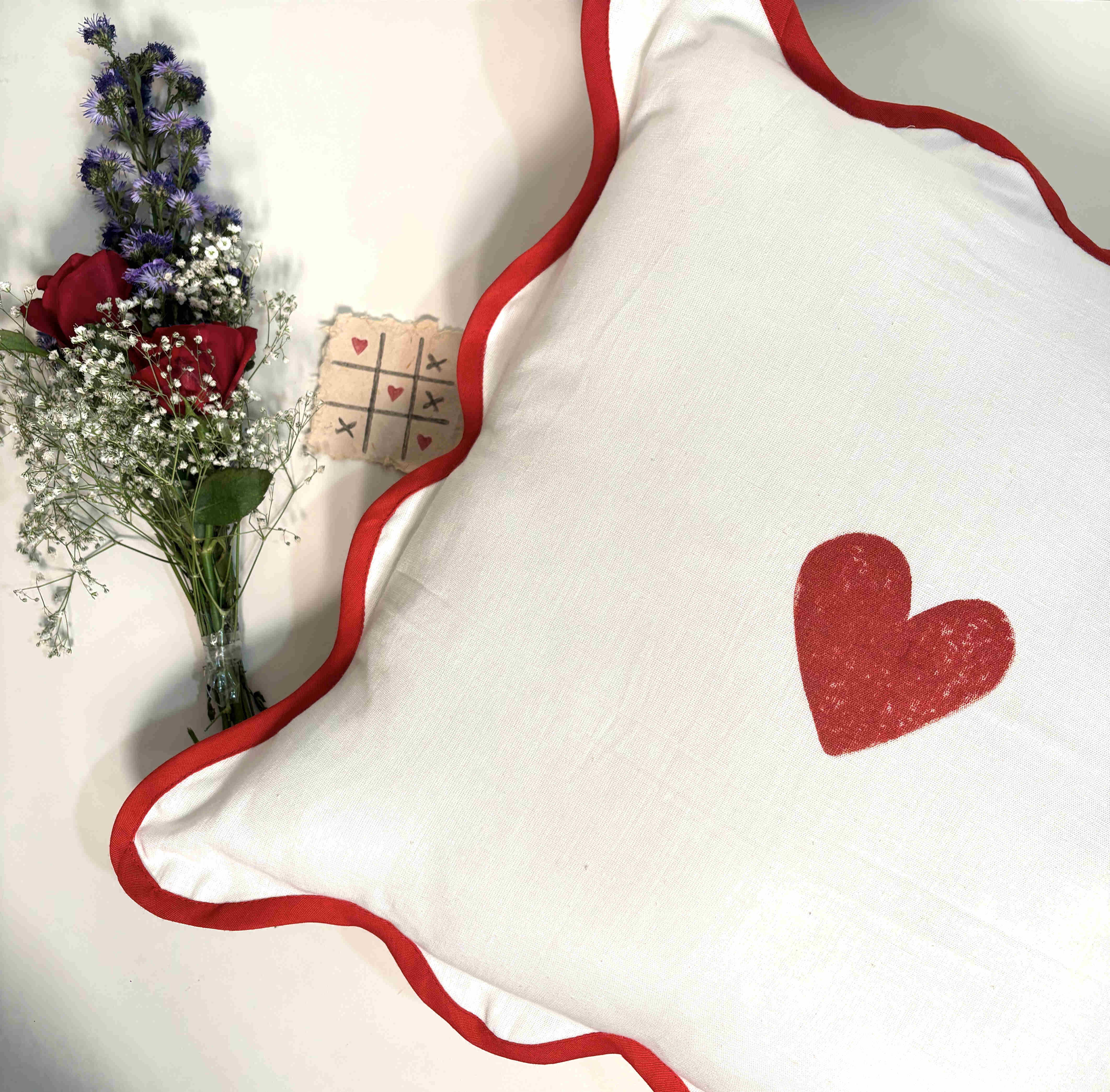 Love Cushion Cover l Red Heart Block Printed on Cotton thumbnail 4