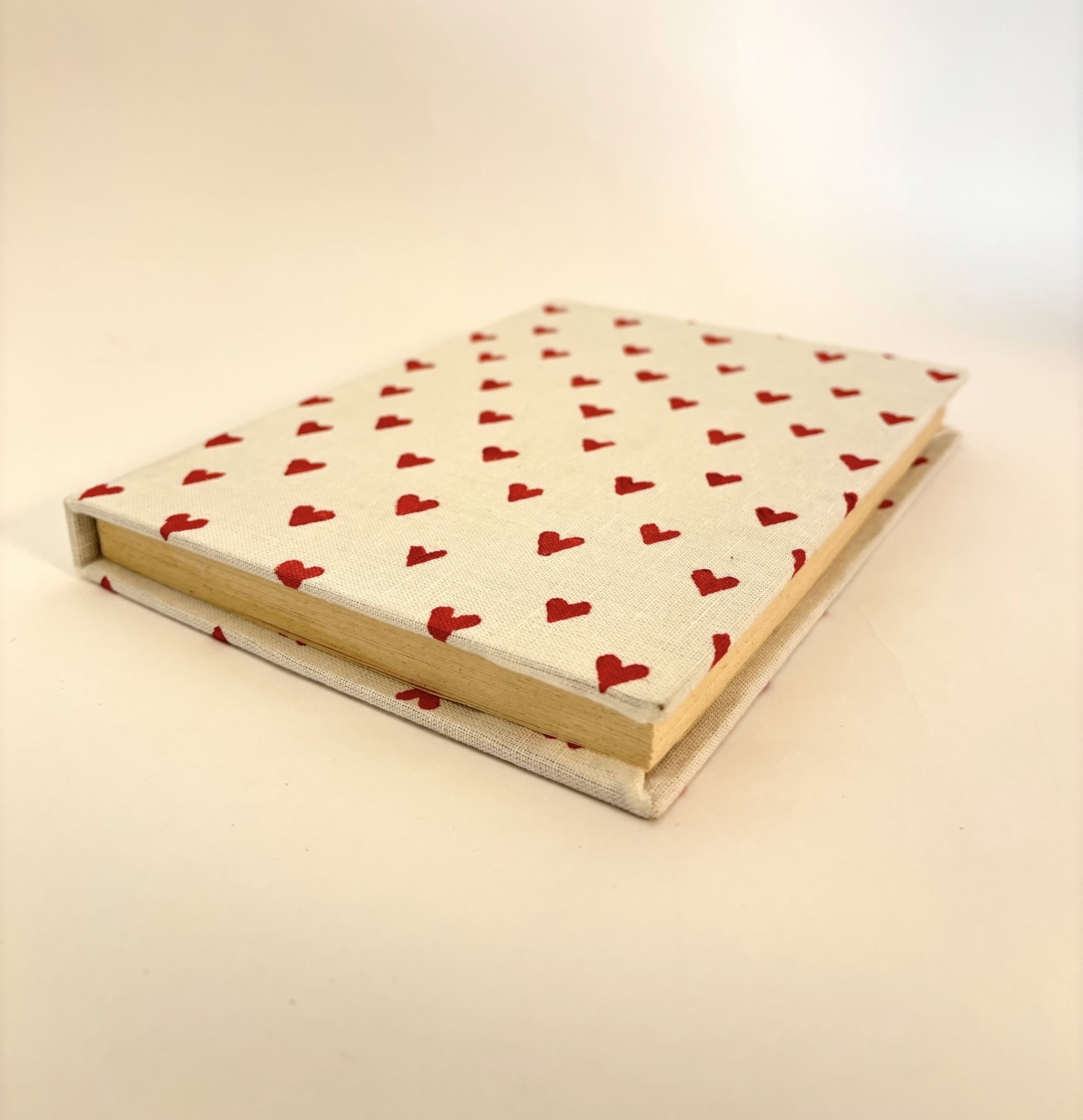 Handcrafted Sustainable A5 Diary Journal Notebook l Handmade Paper l Red Hearts on White - alternate view