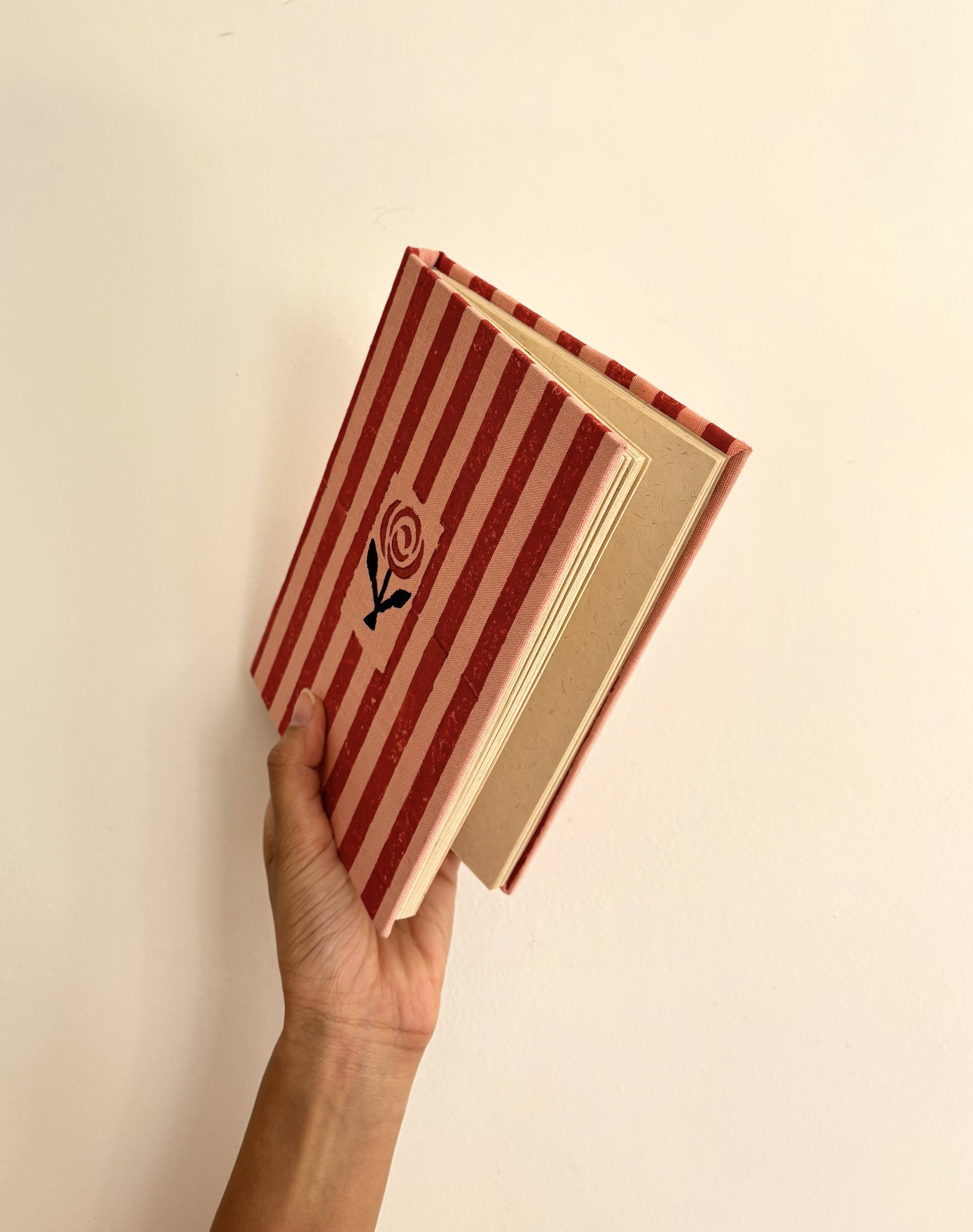 Handcrafted Sustainable A5 Diary Journal Notebook l Handmade Paper l Pink & Red Stripes thumbnail 3