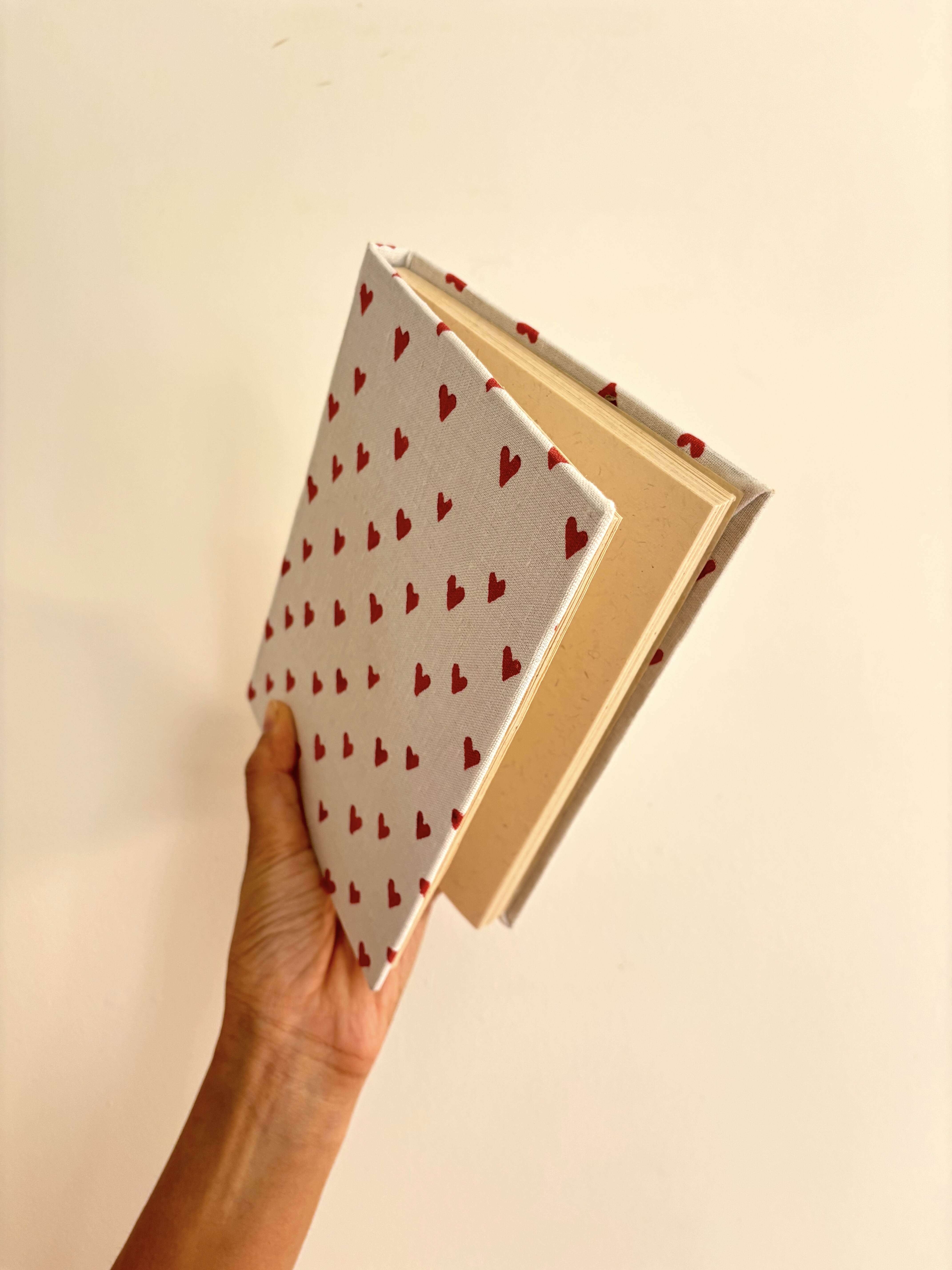 Handcrafted Sustainable A5 Diary Journal Notebook l Handmade Paper l Red Hearts on White thumbnail 3