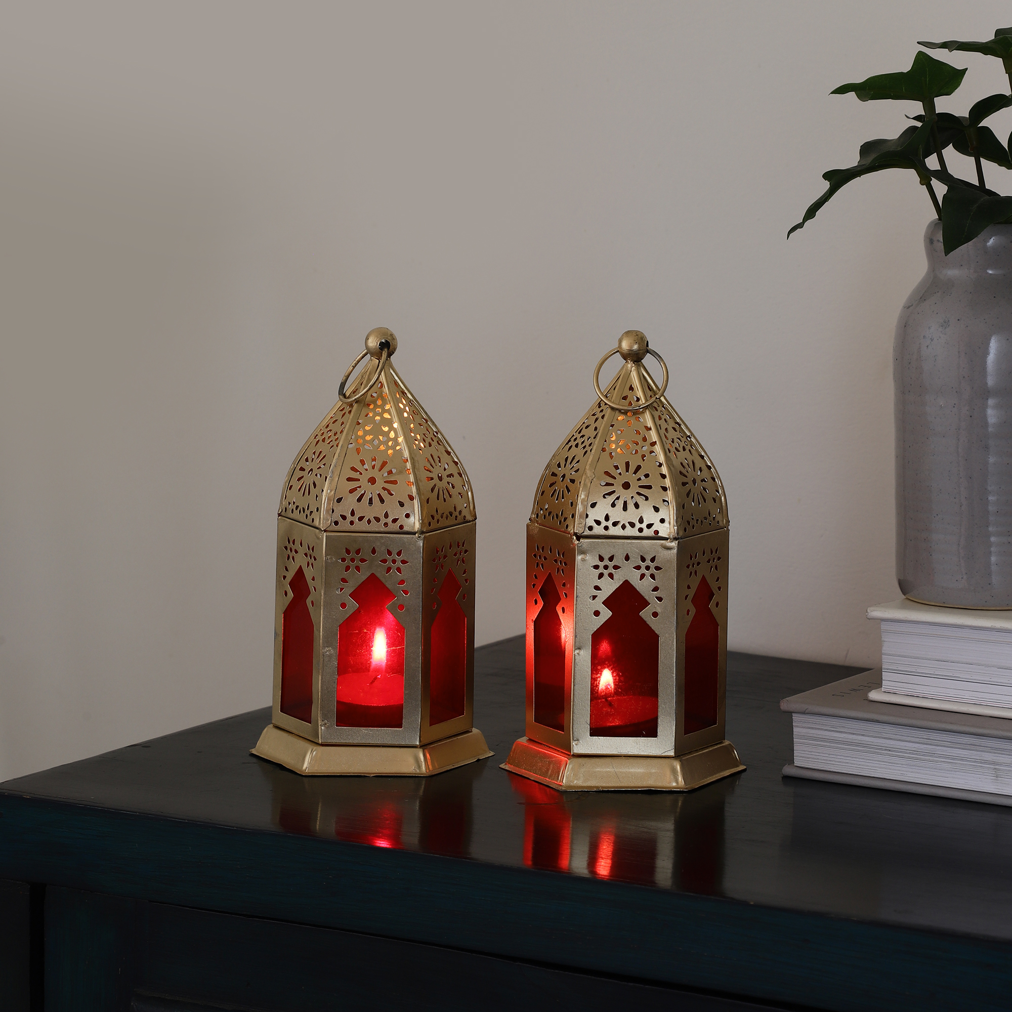 Set of 2 Morrocan Lantern - Red/Gold thumbnail 1