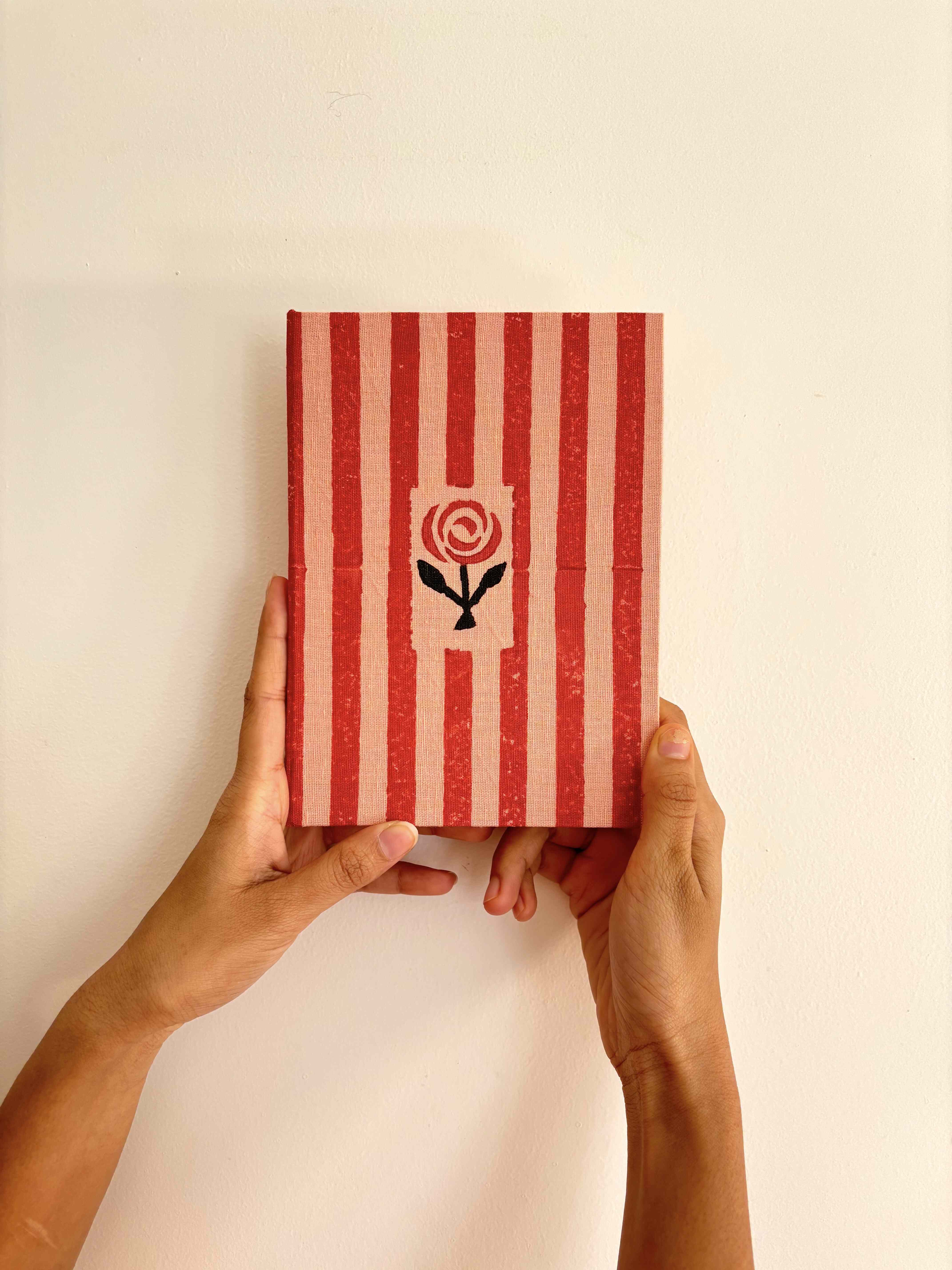 Handcrafted Sustainable A5 Diary Journal Notebook l Handmade Paper l Pink & Red Stripes thumbnail 4