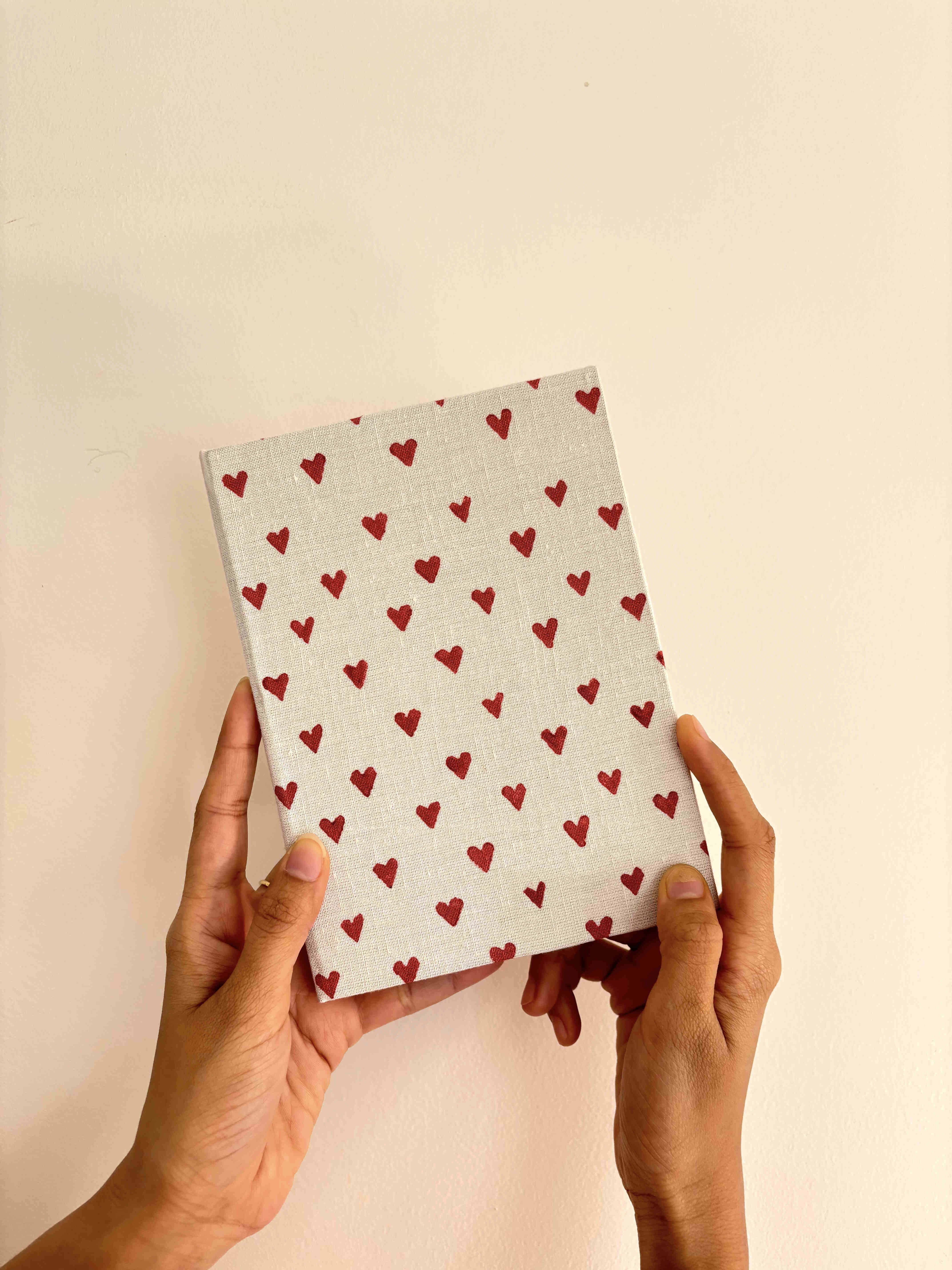 Handcrafted Sustainable A5 Diary Journal Notebook l Handmade Paper l Red Hearts on White thumbnail 4